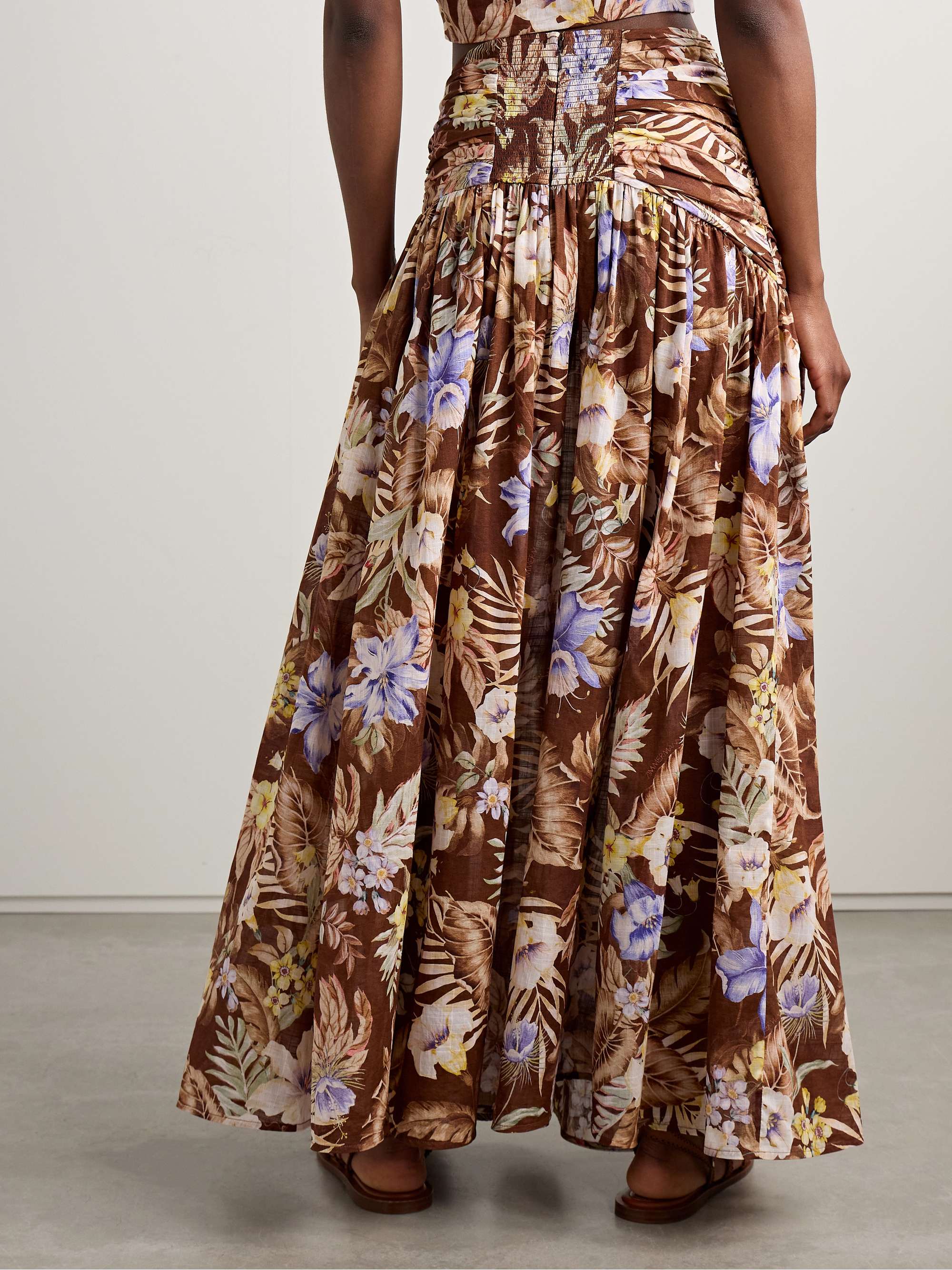 Coco belted pleated floral-print cotton-voile maxi skirt view