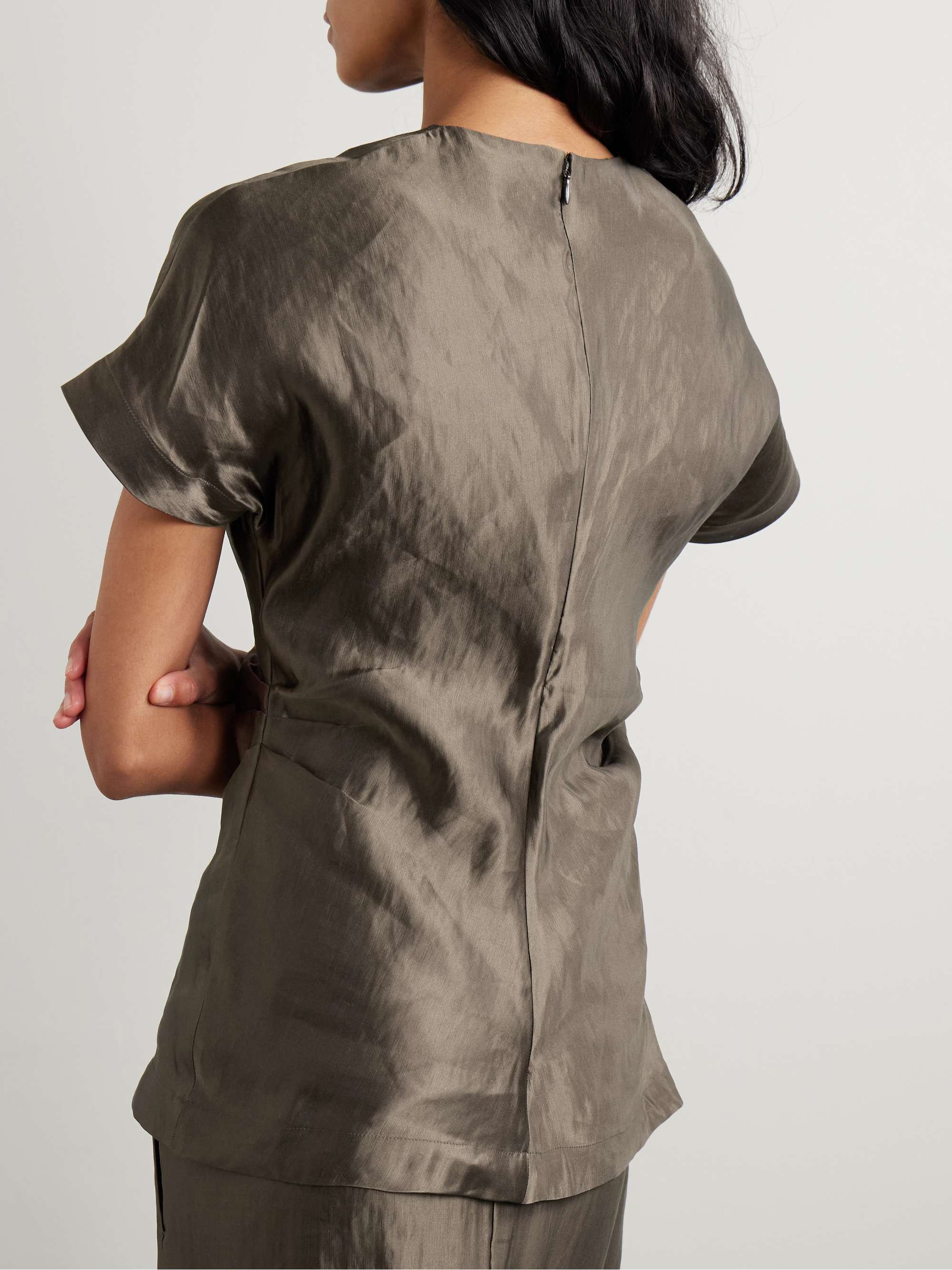 Pero draped linen and silk-blend satin blouse view