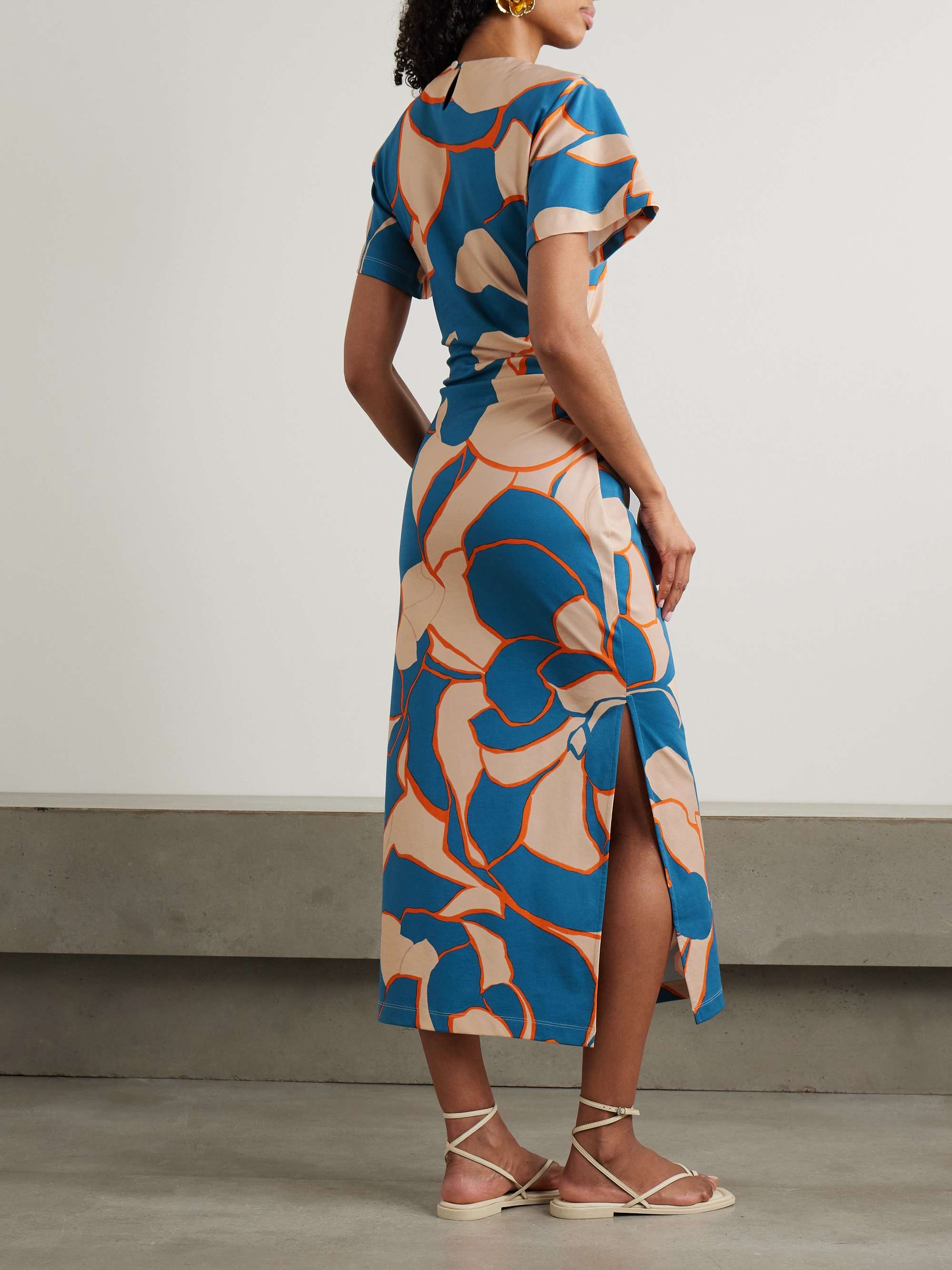 + MOTHER Lela ruched printed cotton-blend jersey midi dress view