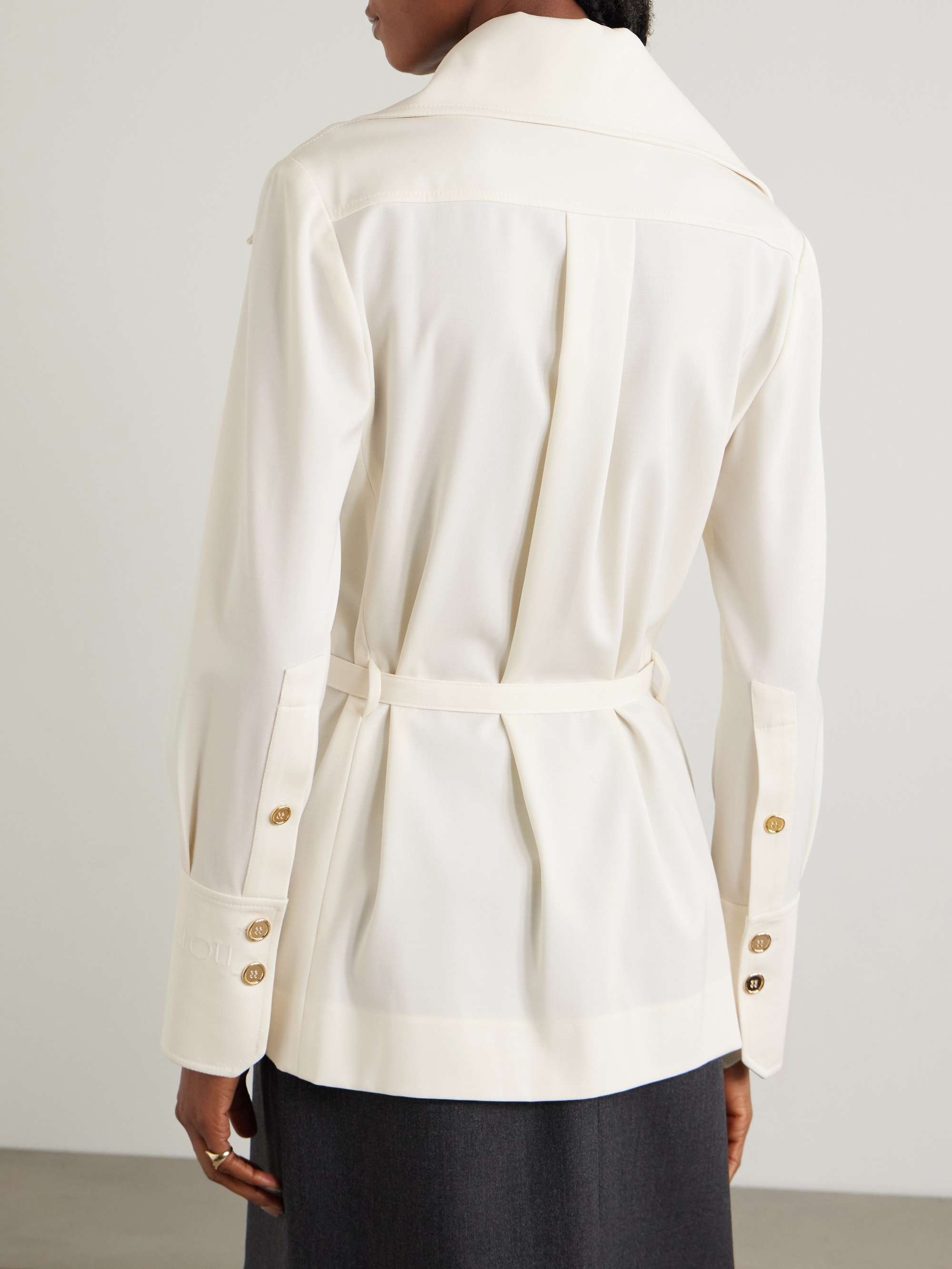 Belted wool-blend twill jacket view
