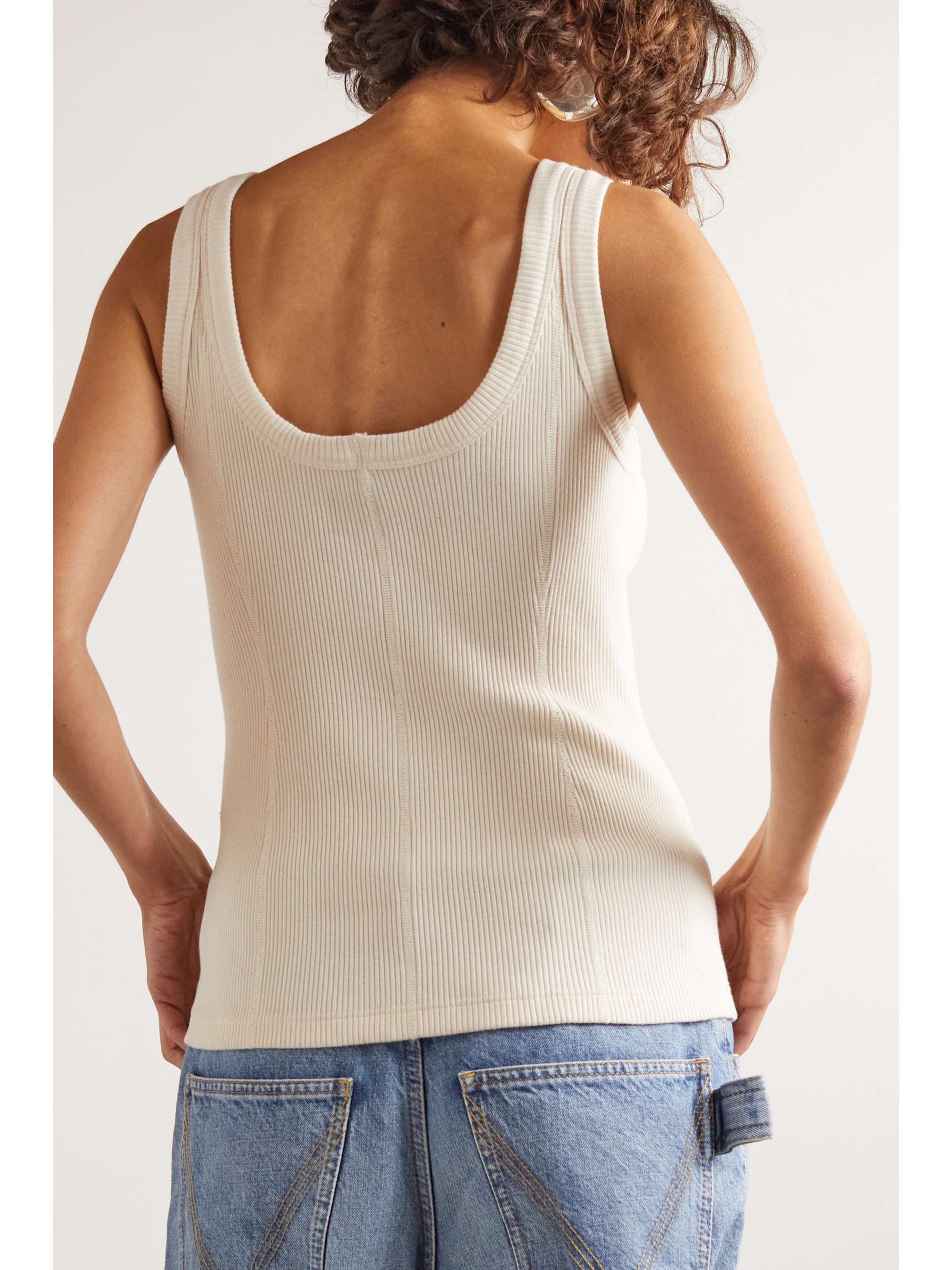 Button-embellished ribbed stretch-cotton tank top view