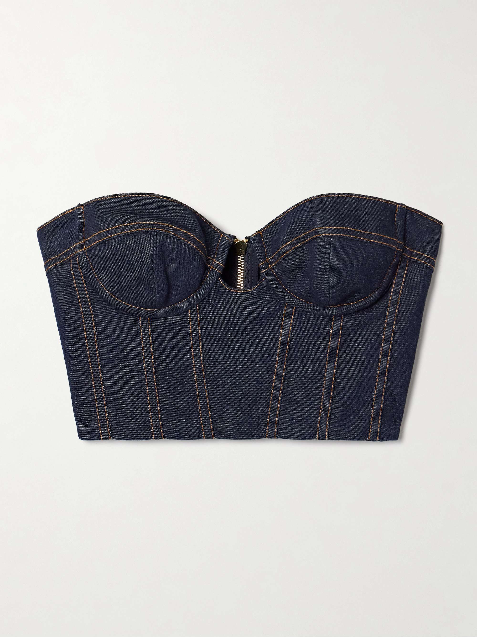 Crush cropped denim bustier top view