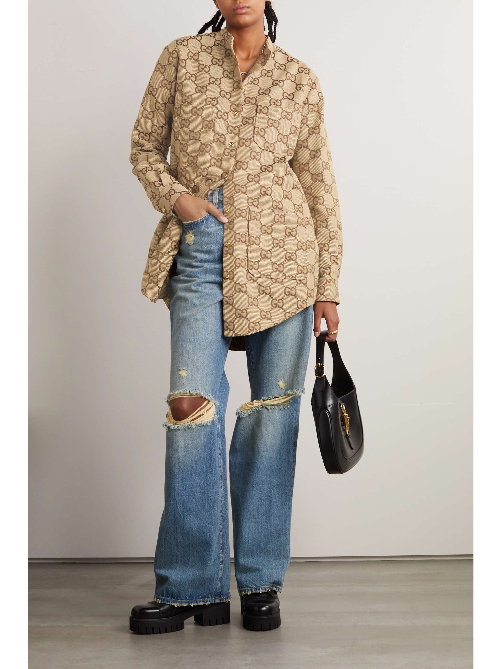 Cotton-blend canvas-jacquard shirt view