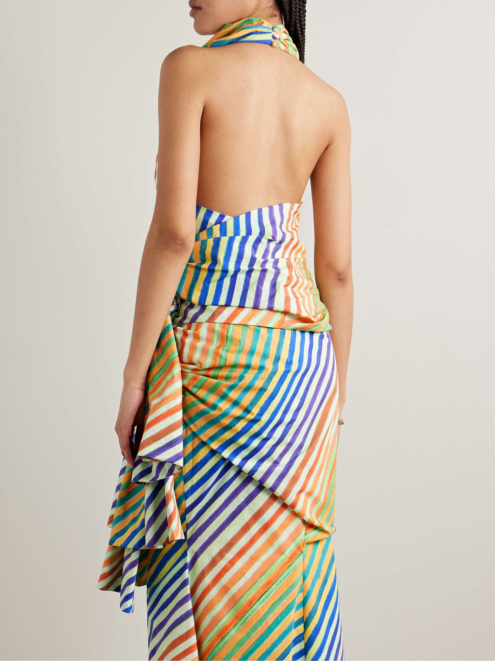 Crayon knotted striped cotton-poplin halterneck top view