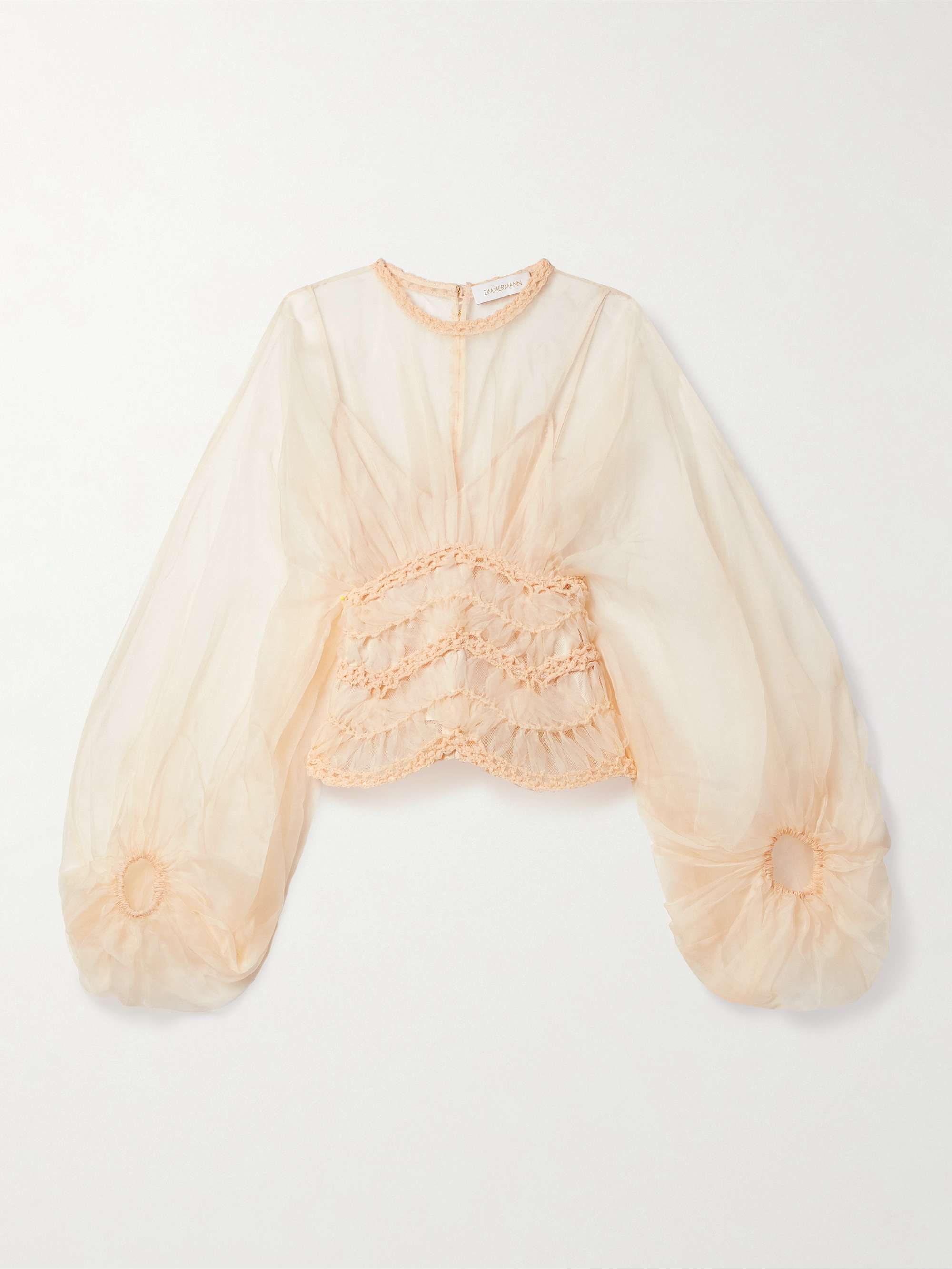 Illuminate macramé and tulle-trimmed gathered silk-organza blouse view