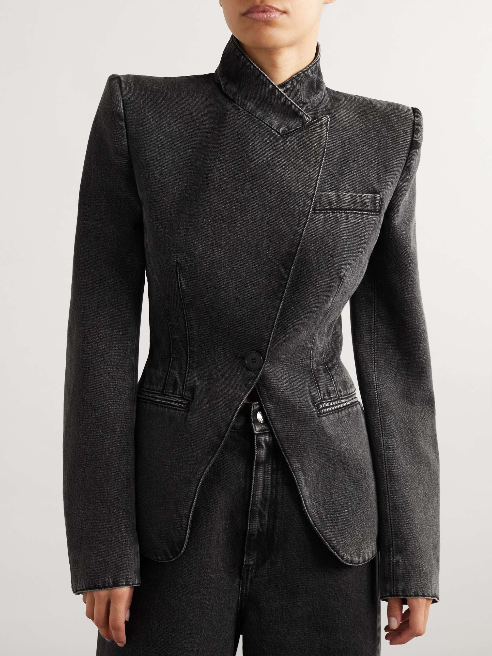 Asymmetric denim blazer view
