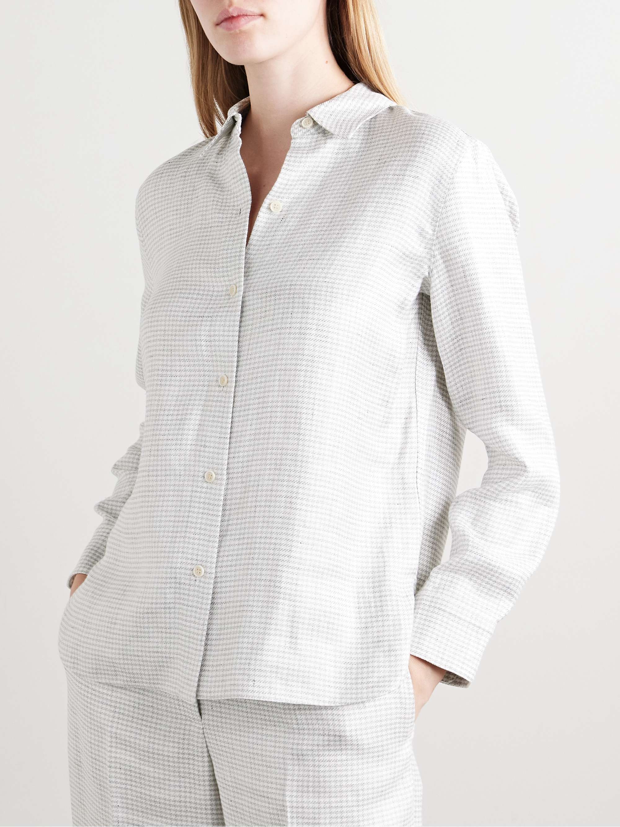 Houndstooth linen-blend shirt view