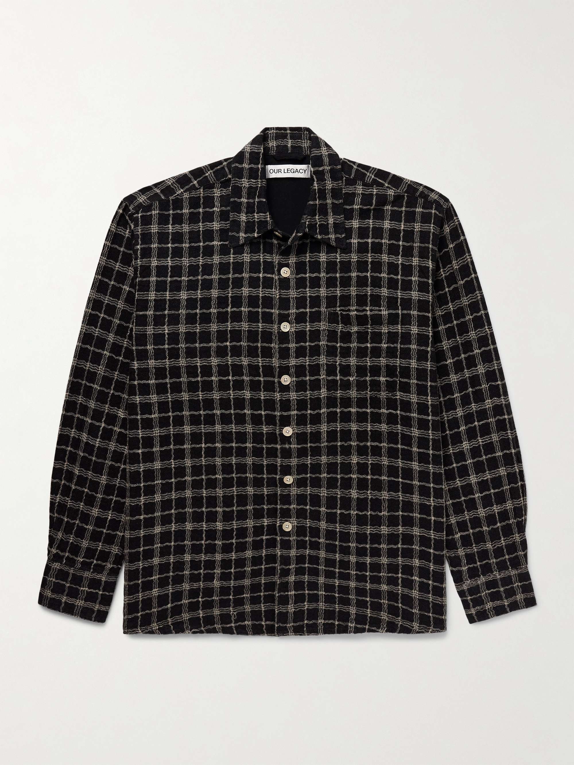 Above Checked Cotton and Linen-Blend Overshirt view
