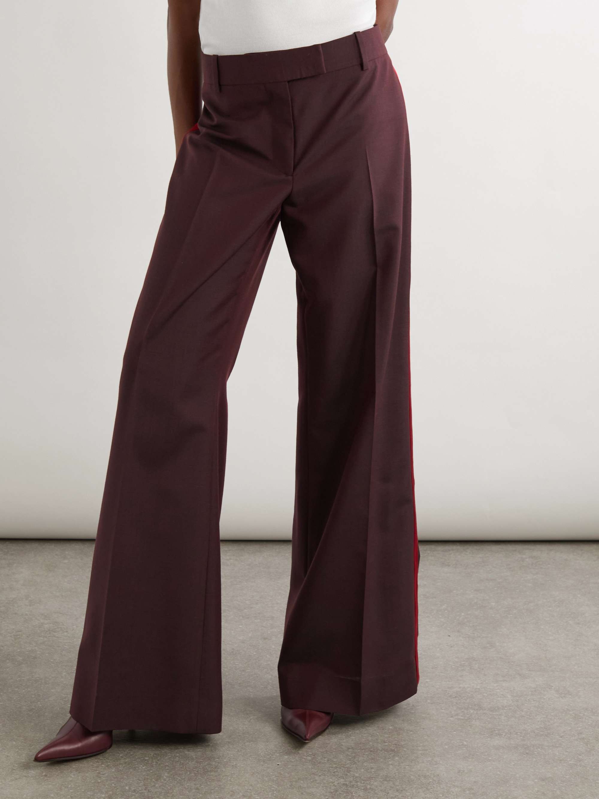 Satin-trimmed wool and mohair-blend wide-leg pants view