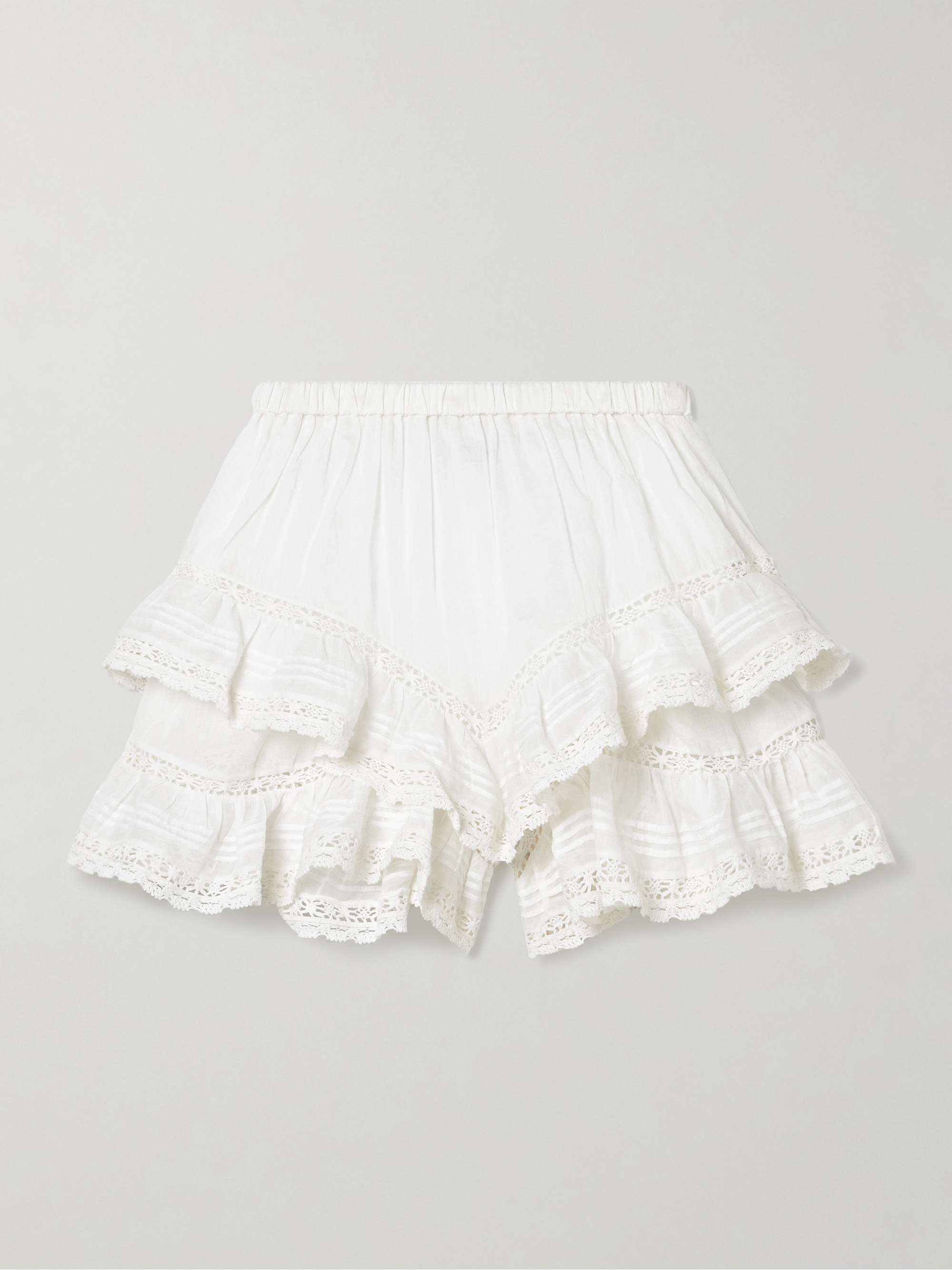 Geana tiered ruffled lace-trimmed cotton-voile shorts view