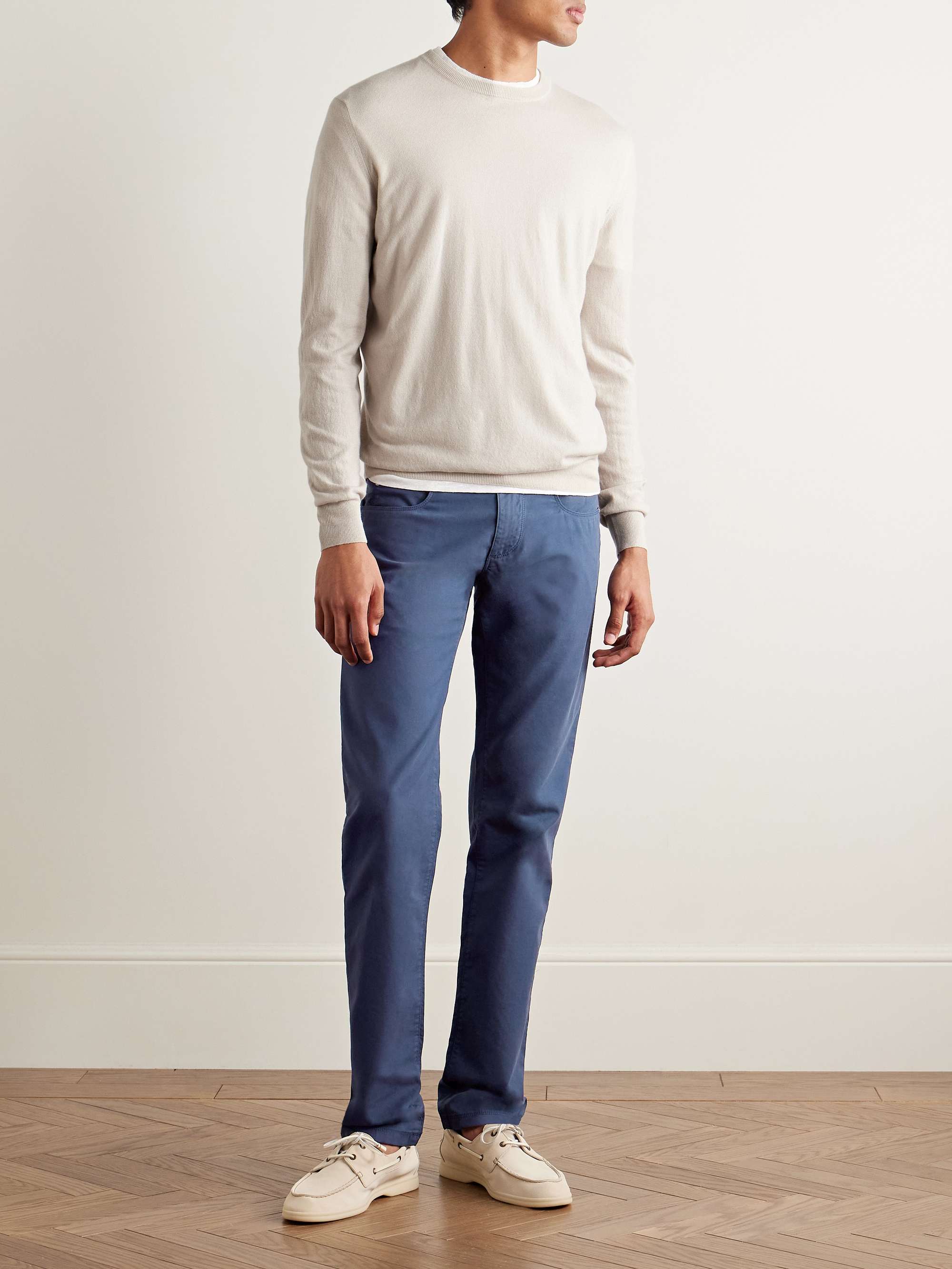 Slim-Fit Garment-Dyed Cotton-Blend Trousers view