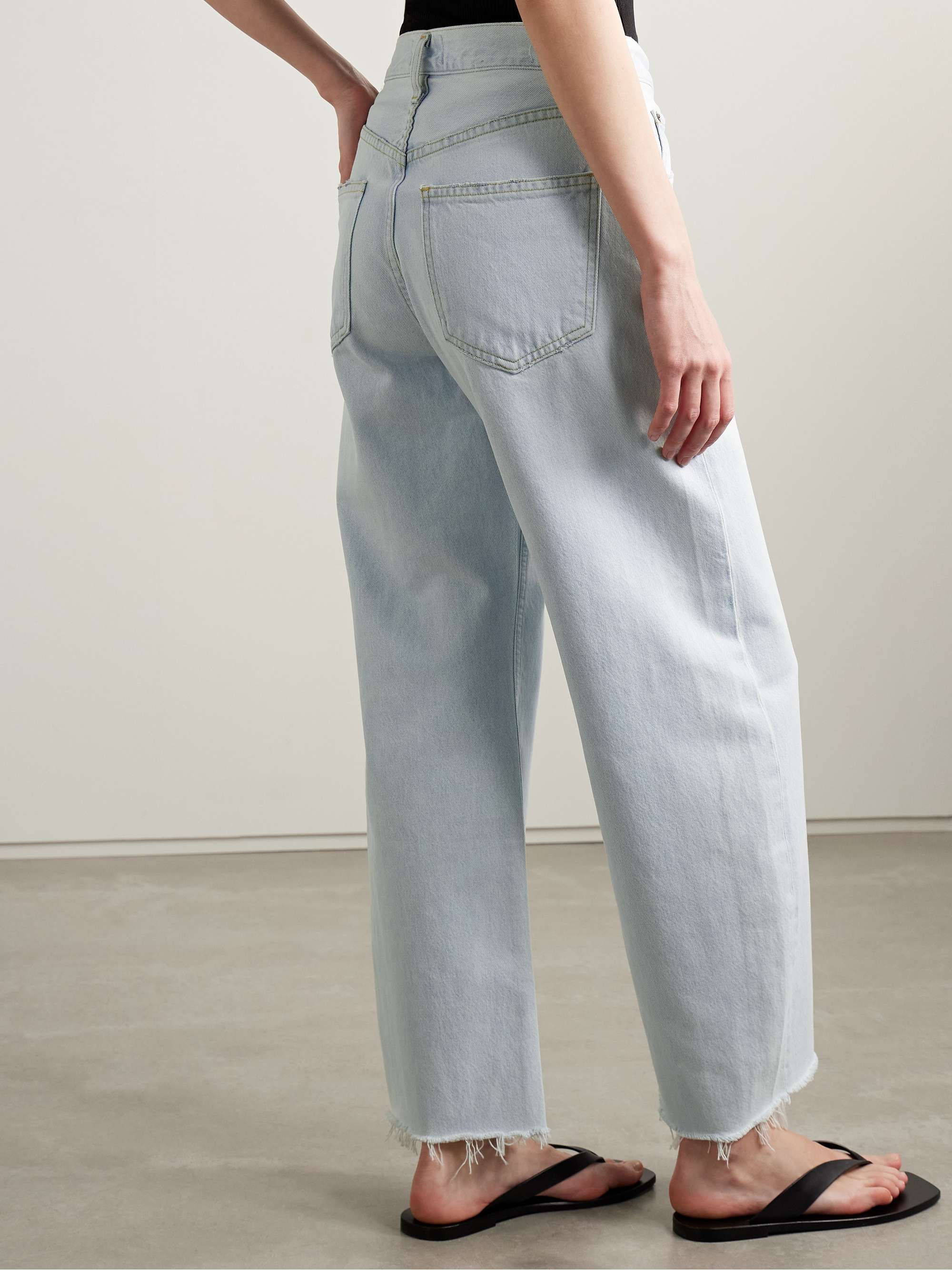 Low Curve frayed mid-rise wide-leg jeans view