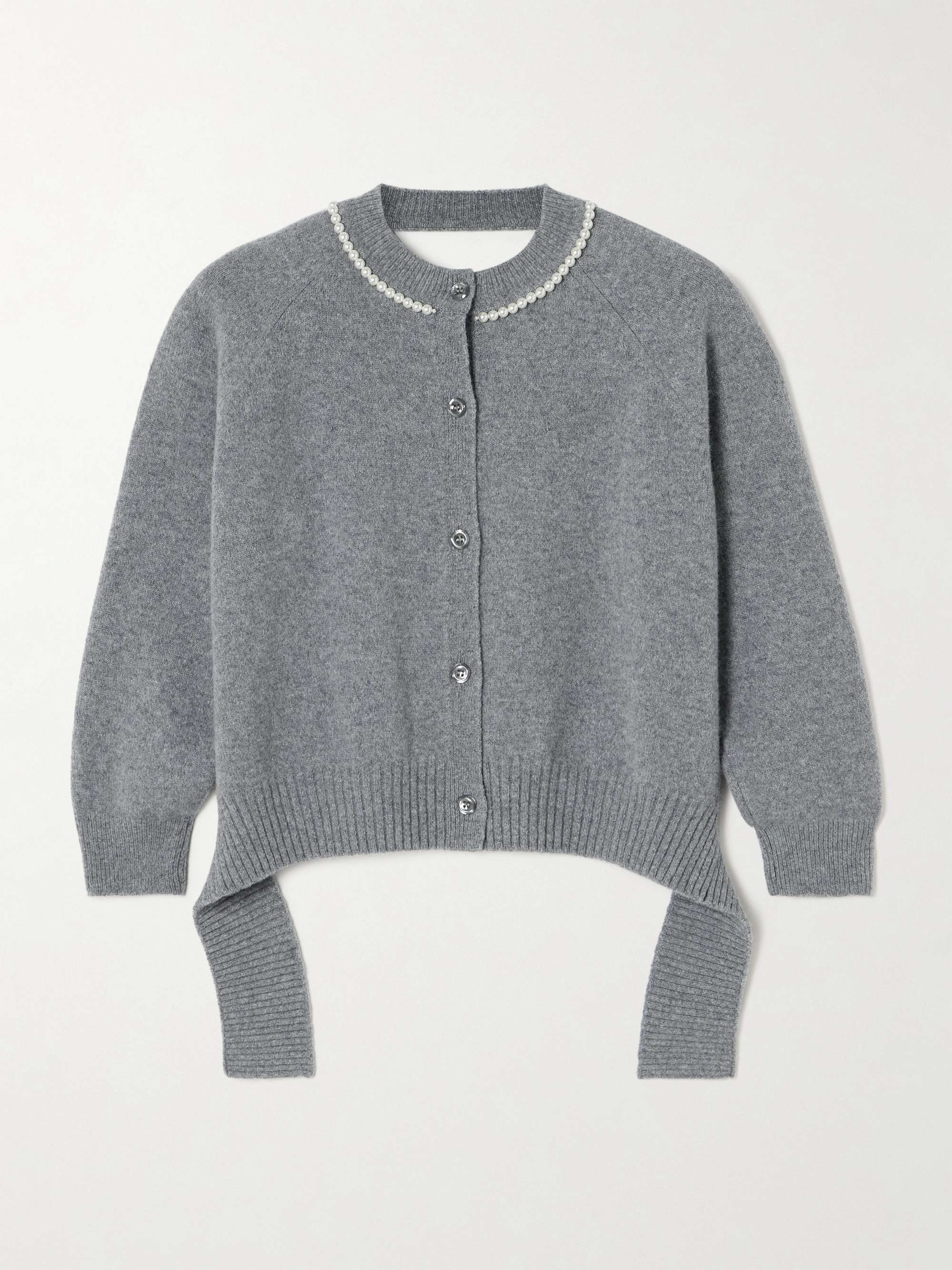 Open-back faux pearl-embellished wool-blend cardigan view