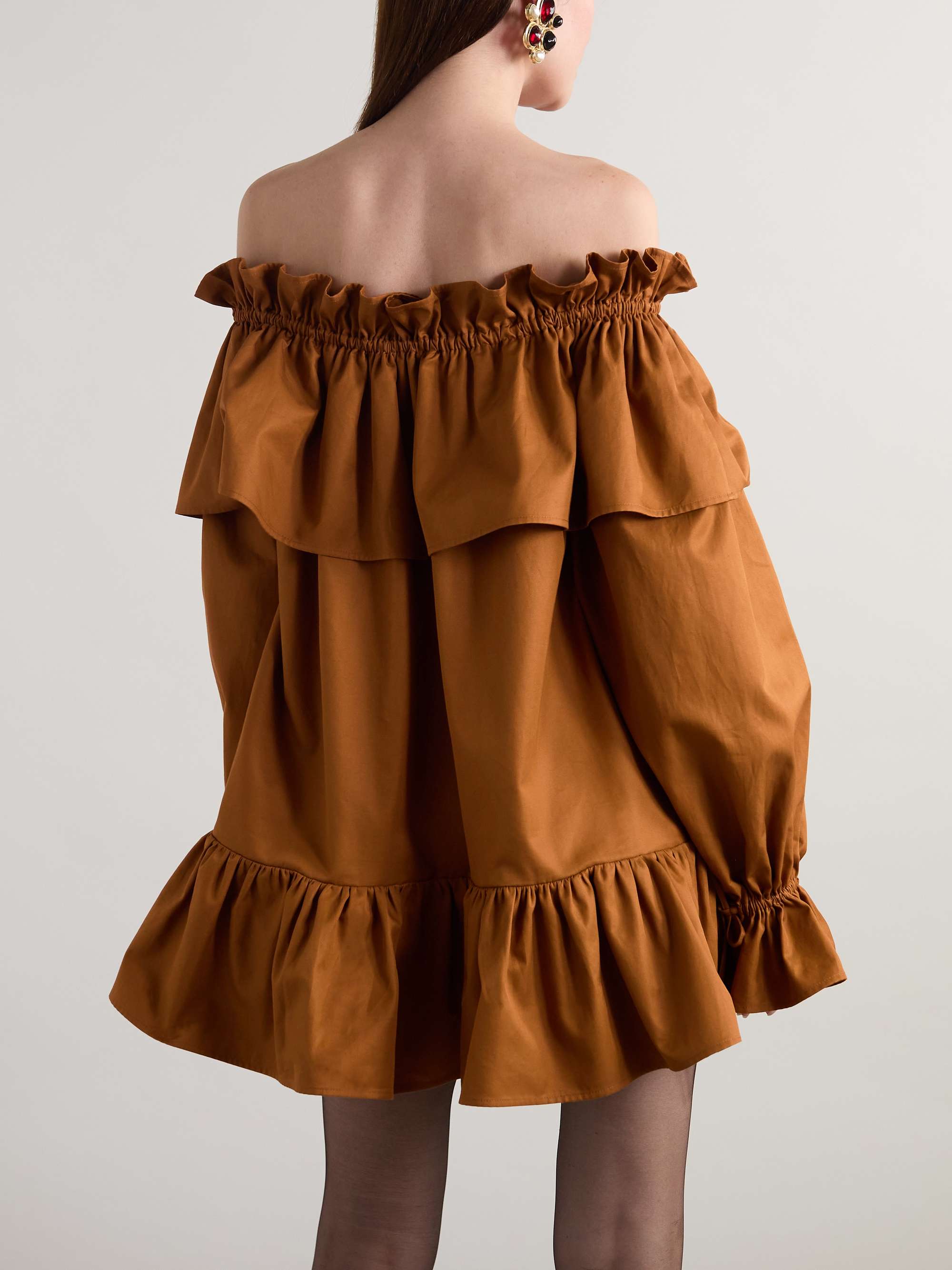 Off-the-shoulder ruffled cotton-twill mini dress view