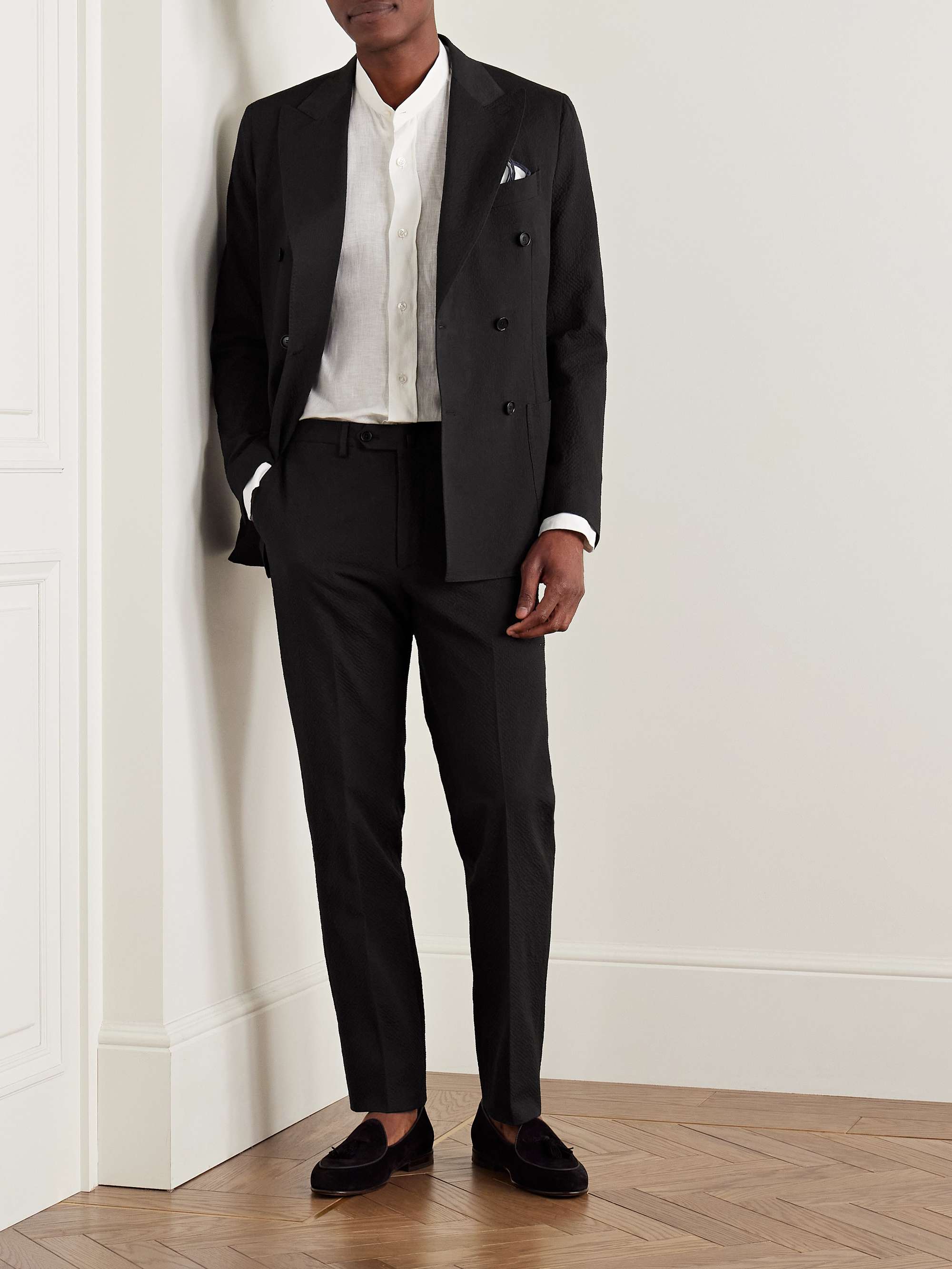 Vesuvio Slim-Fit Double-Breasted Cotton-Blend Seersucker Suit Jacket view
