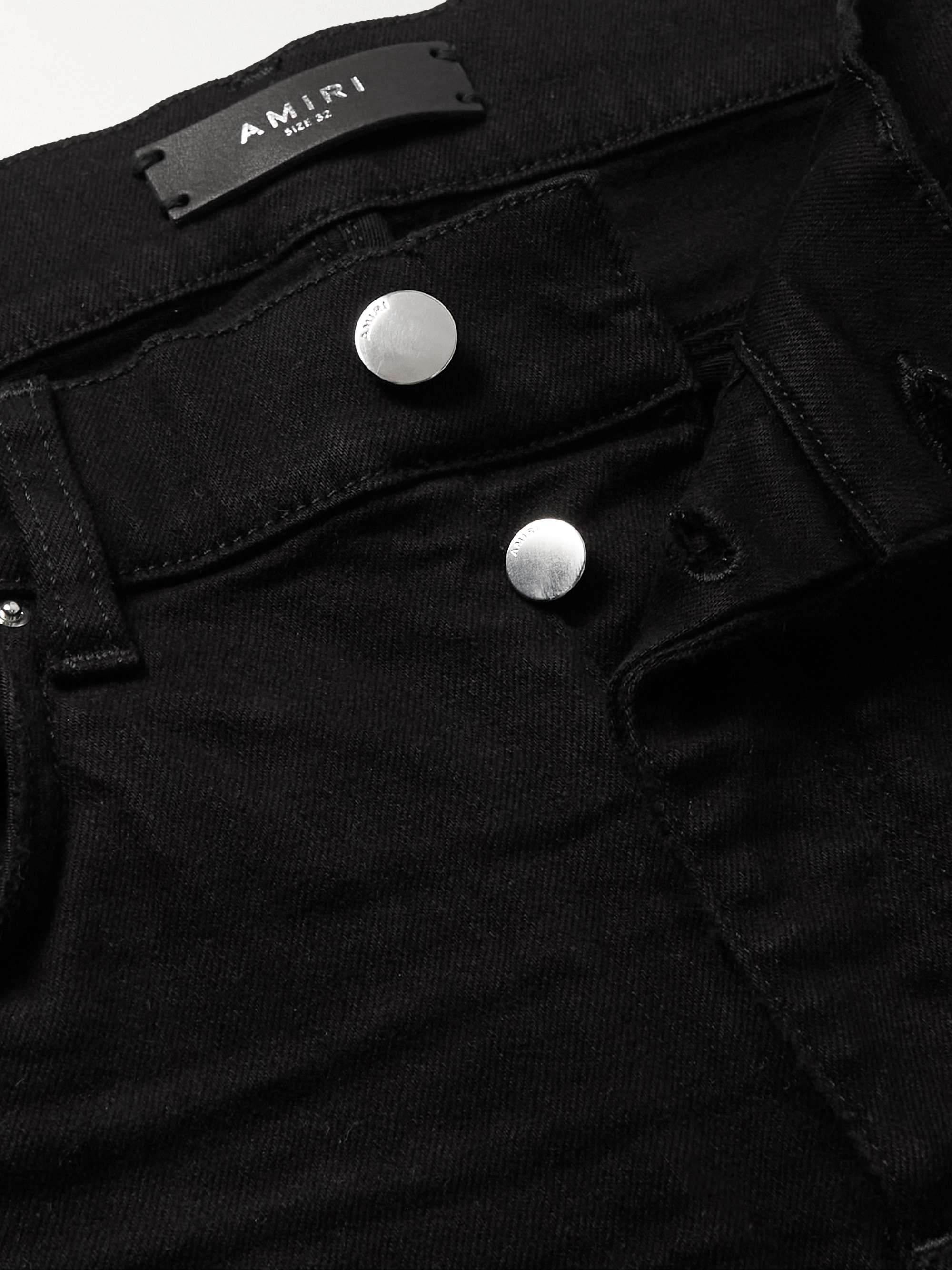 MX1 Skinny-Fit Leather-Panelled Distressed Jeans view