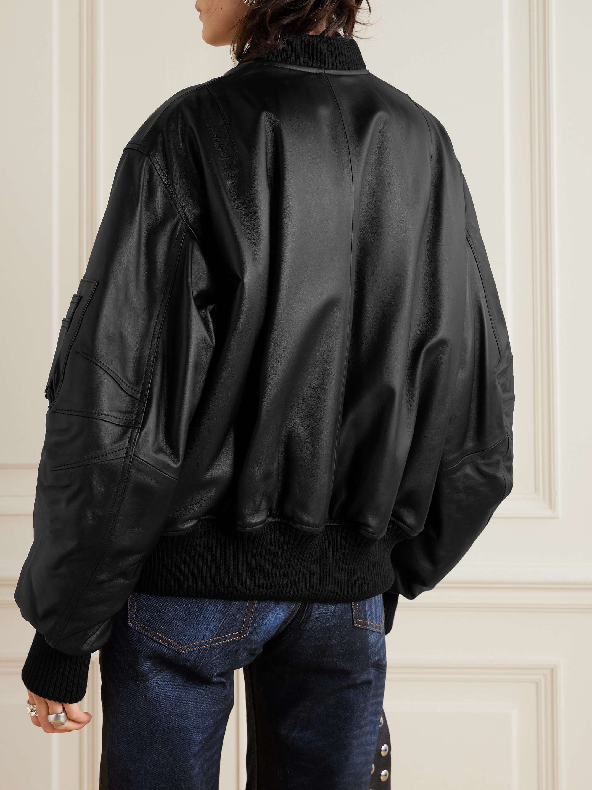 Leather bomber jacket view