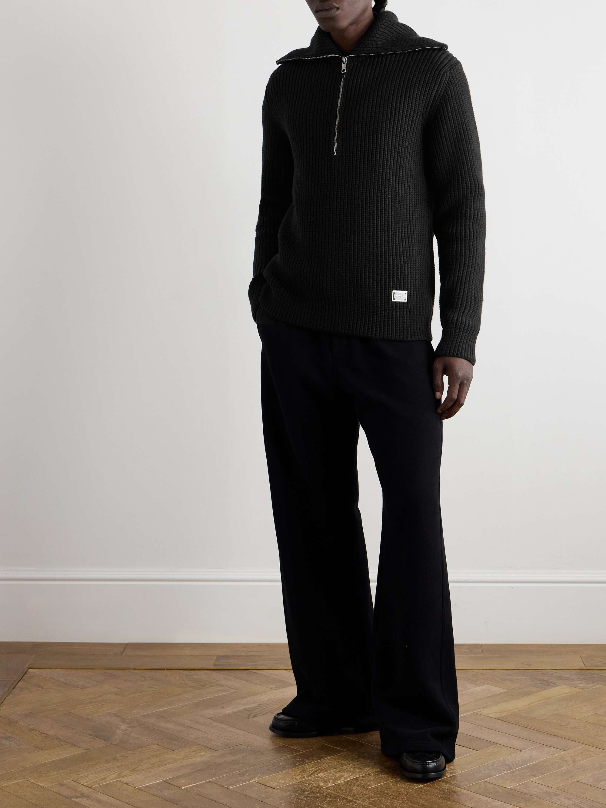 Logo-Appliquéd Ribbed Wool Half-Zip Sweater view