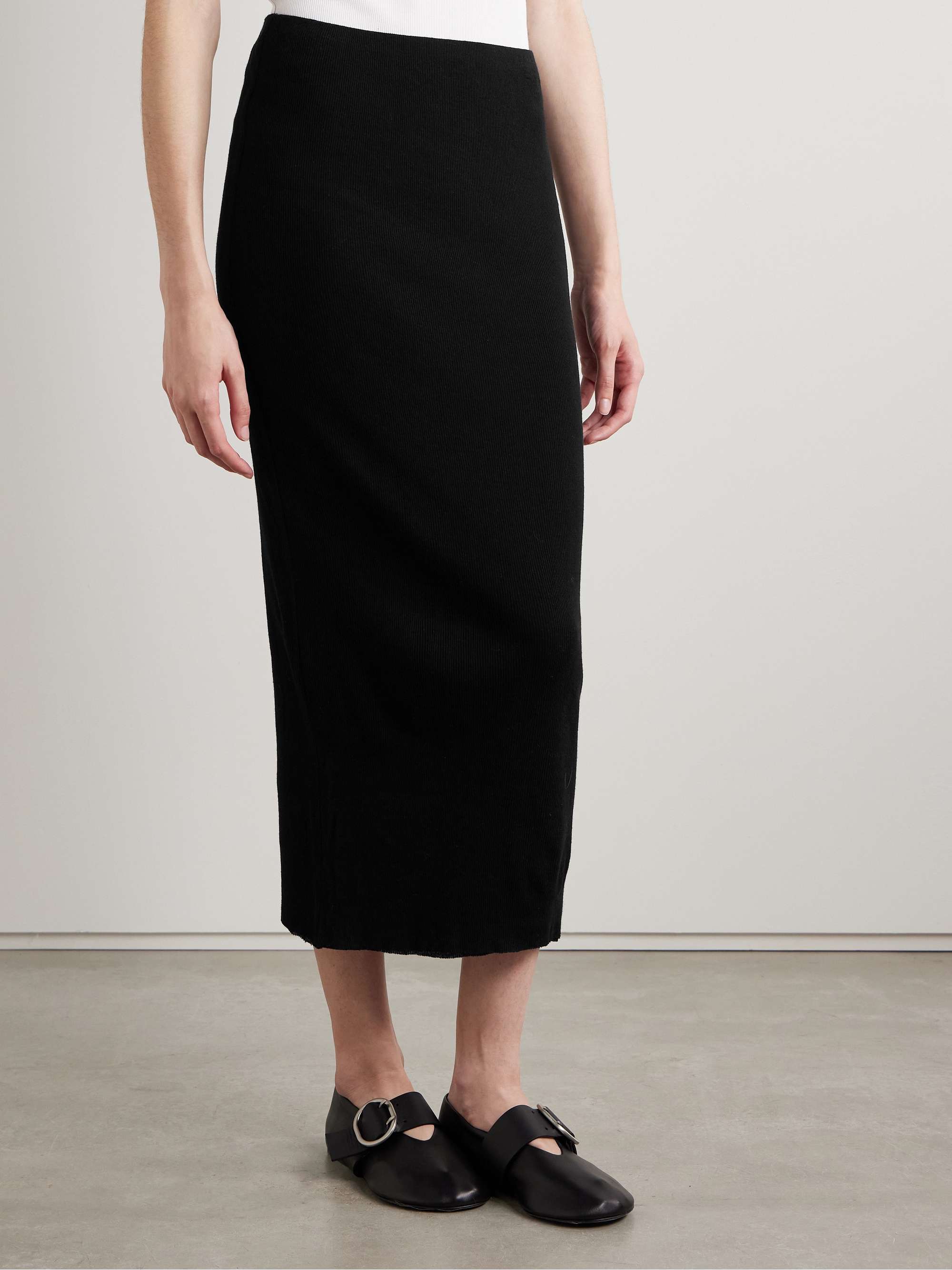 Ribbed cotton and cashmere-blend midi skirt view