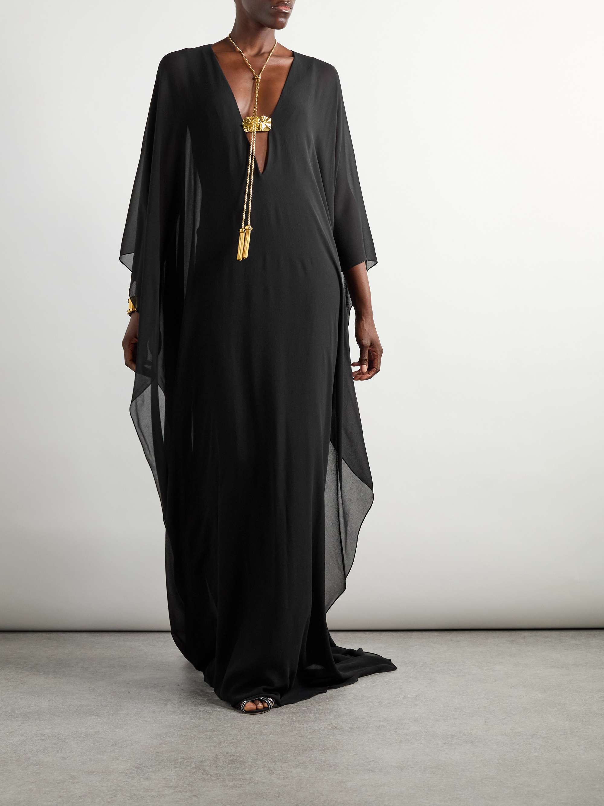 Cape-effect silk-chiffon gown view