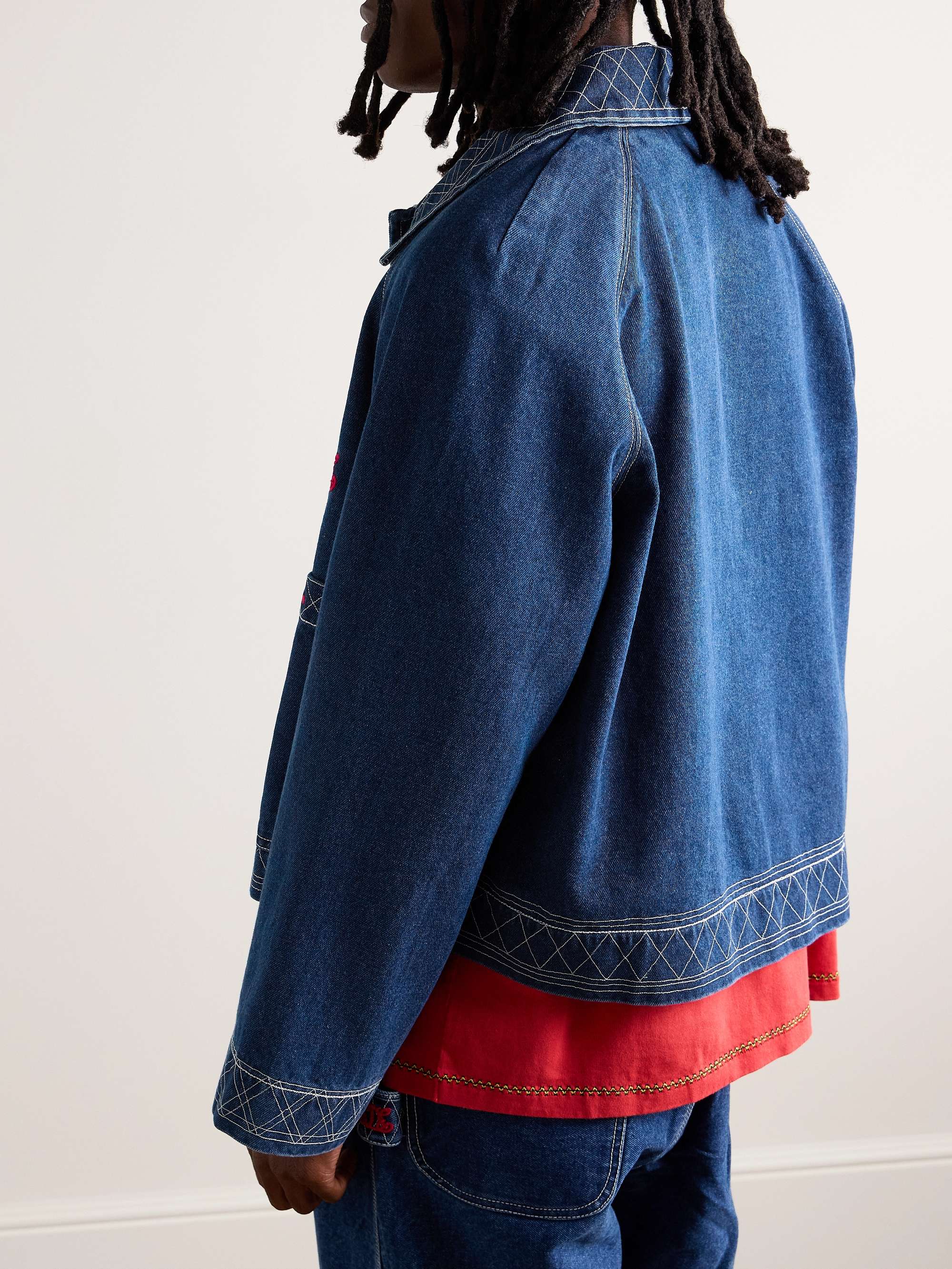 Cropped Embroidered Denim Jacket view