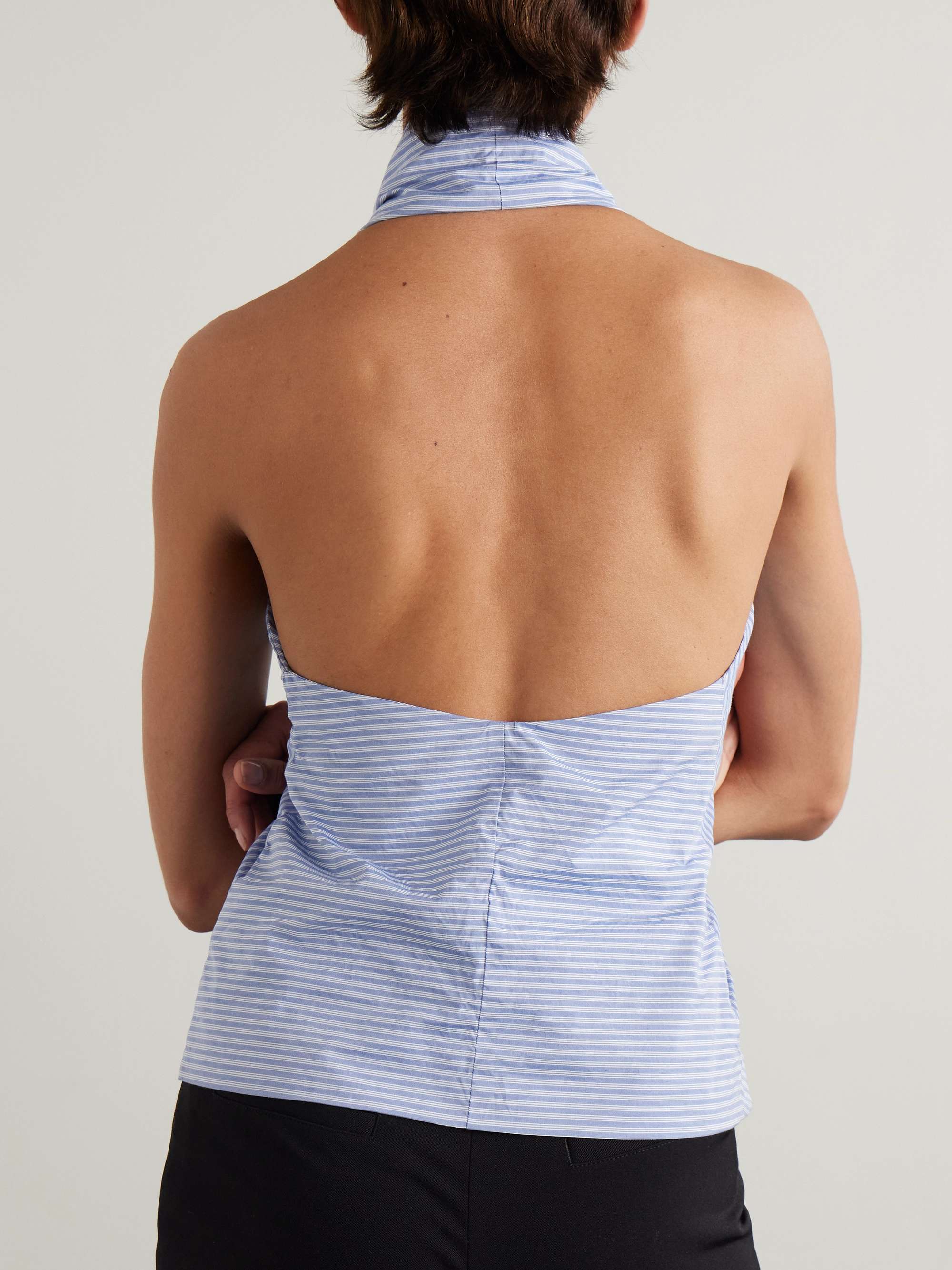 Upside Down striped cotton-poplin halterneck top view