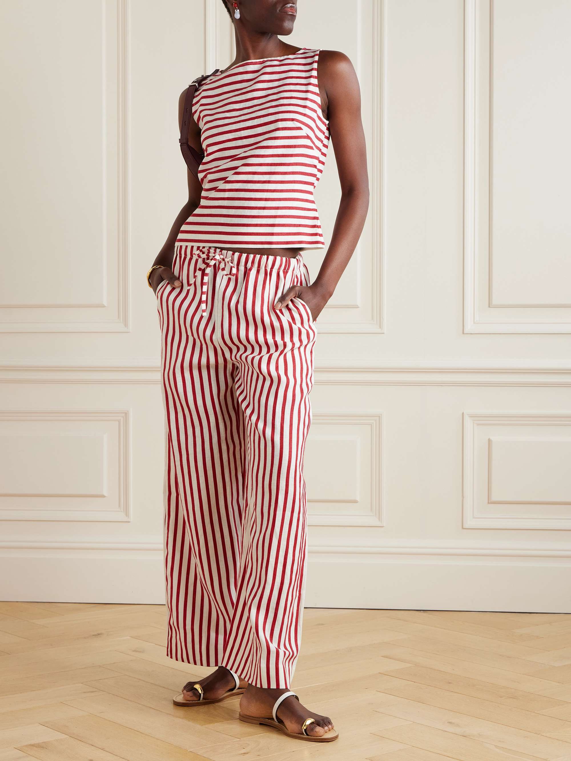 Kelly striped linen top view