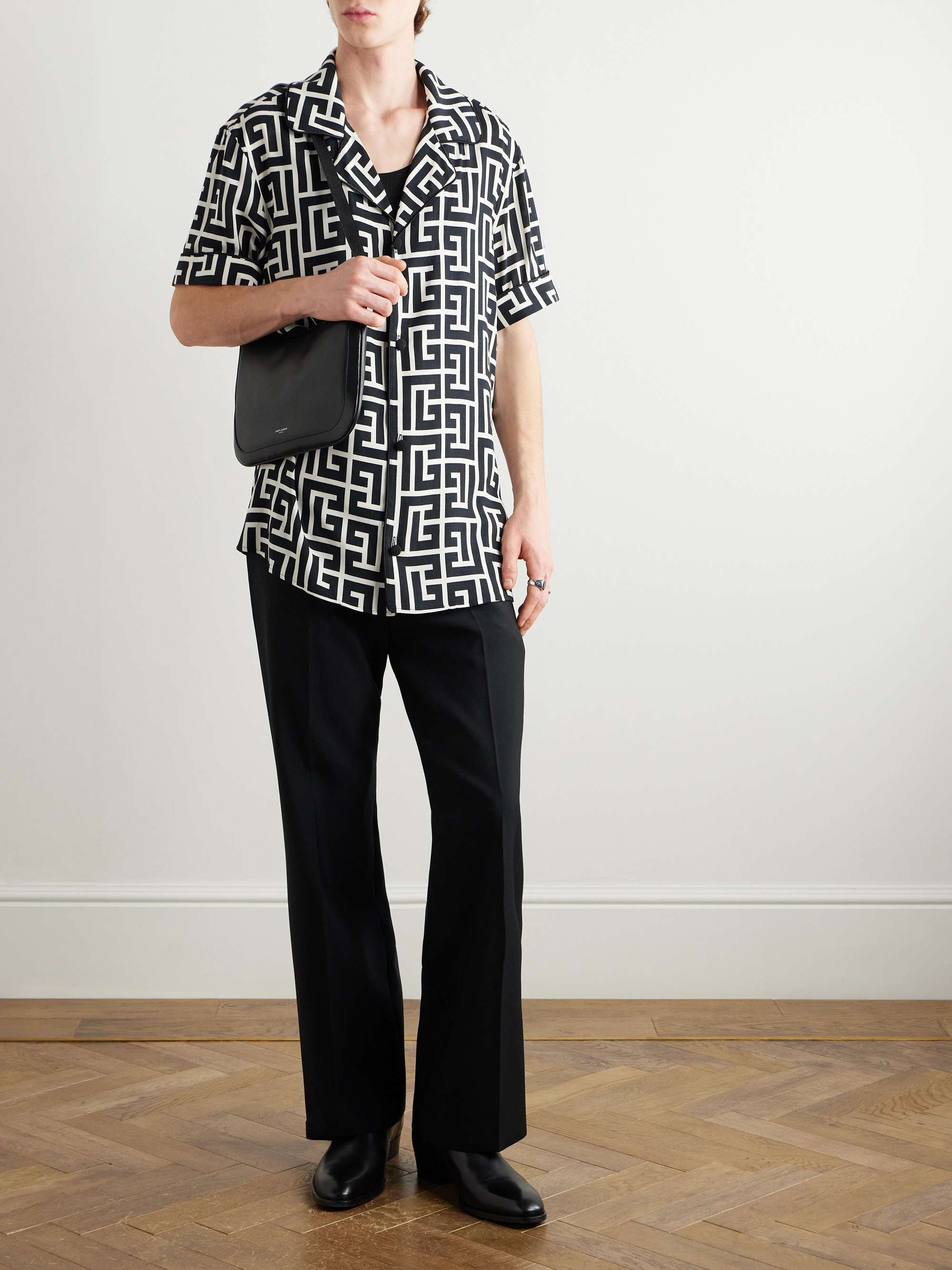 Camp-Collar Logo-Print Satin Shirt view