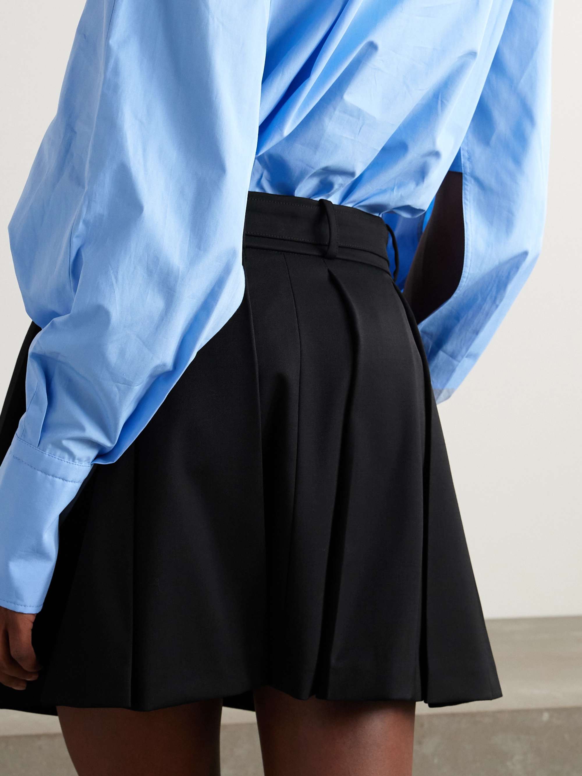 Belted pleated stretch-wool twill mini skirt view