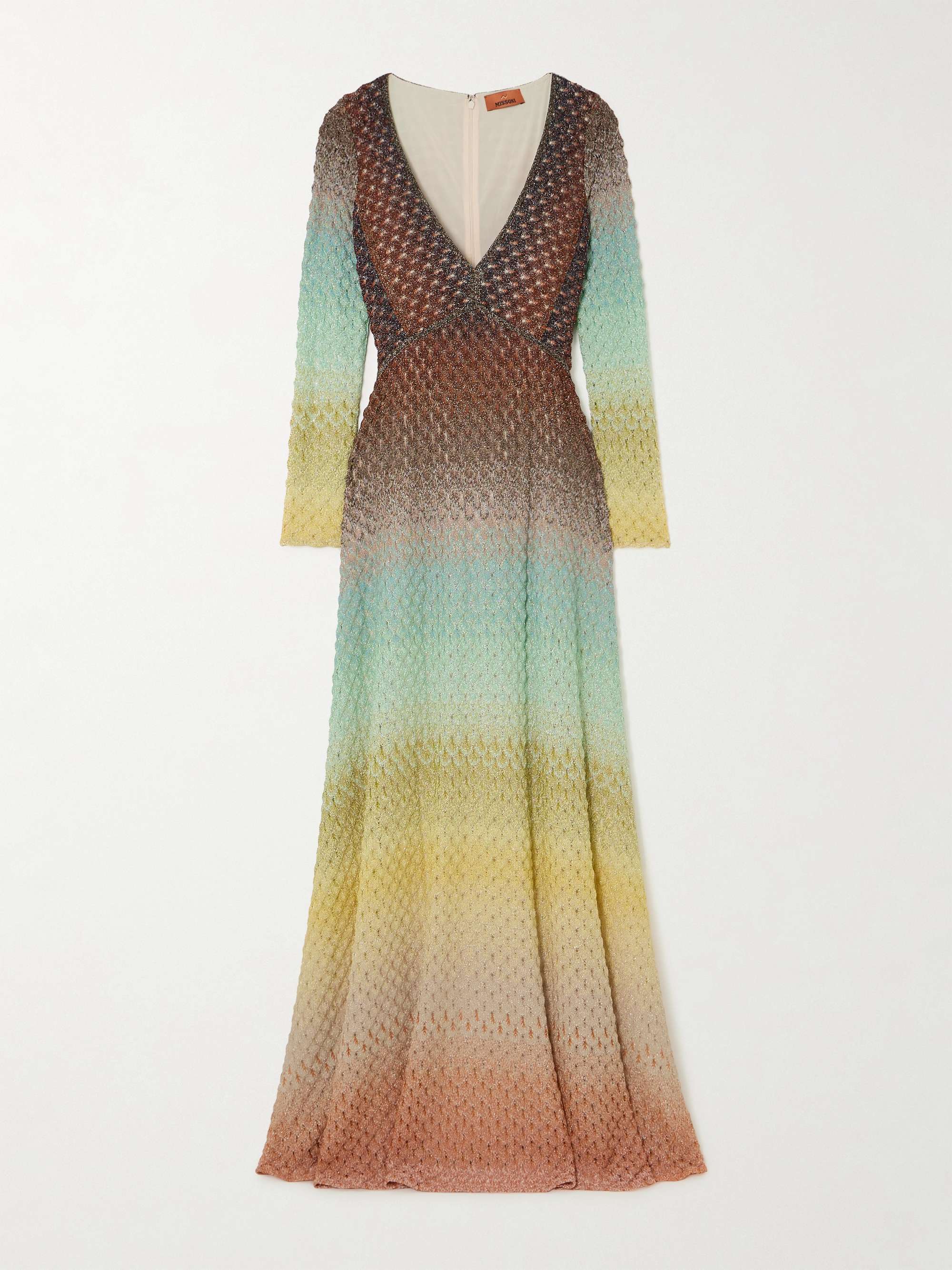 Dégradé metallic crochet-knit maxi dress view