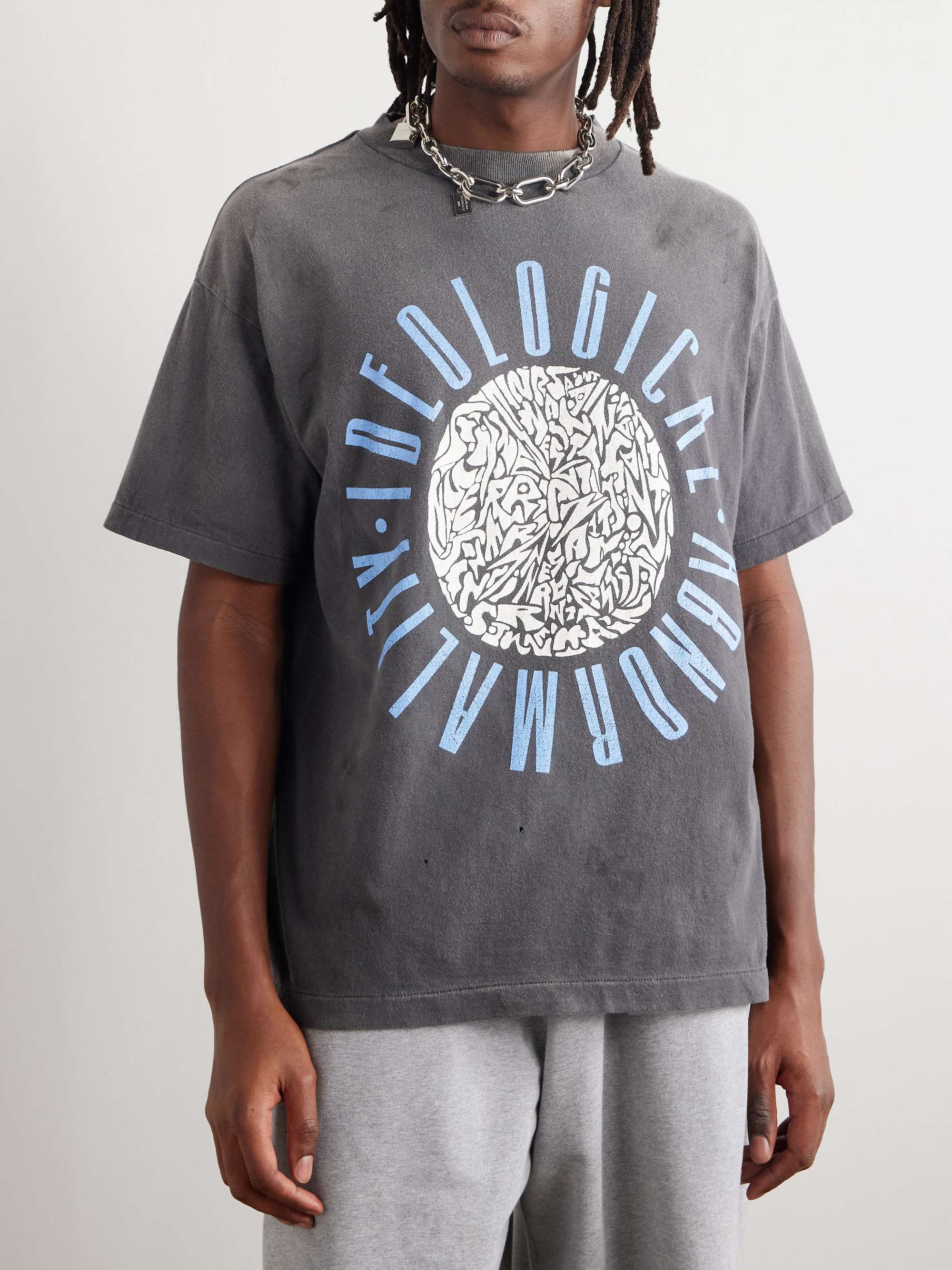 Ideological Abnormality Distressed Printed Cotton-Jersey T-Shirt view