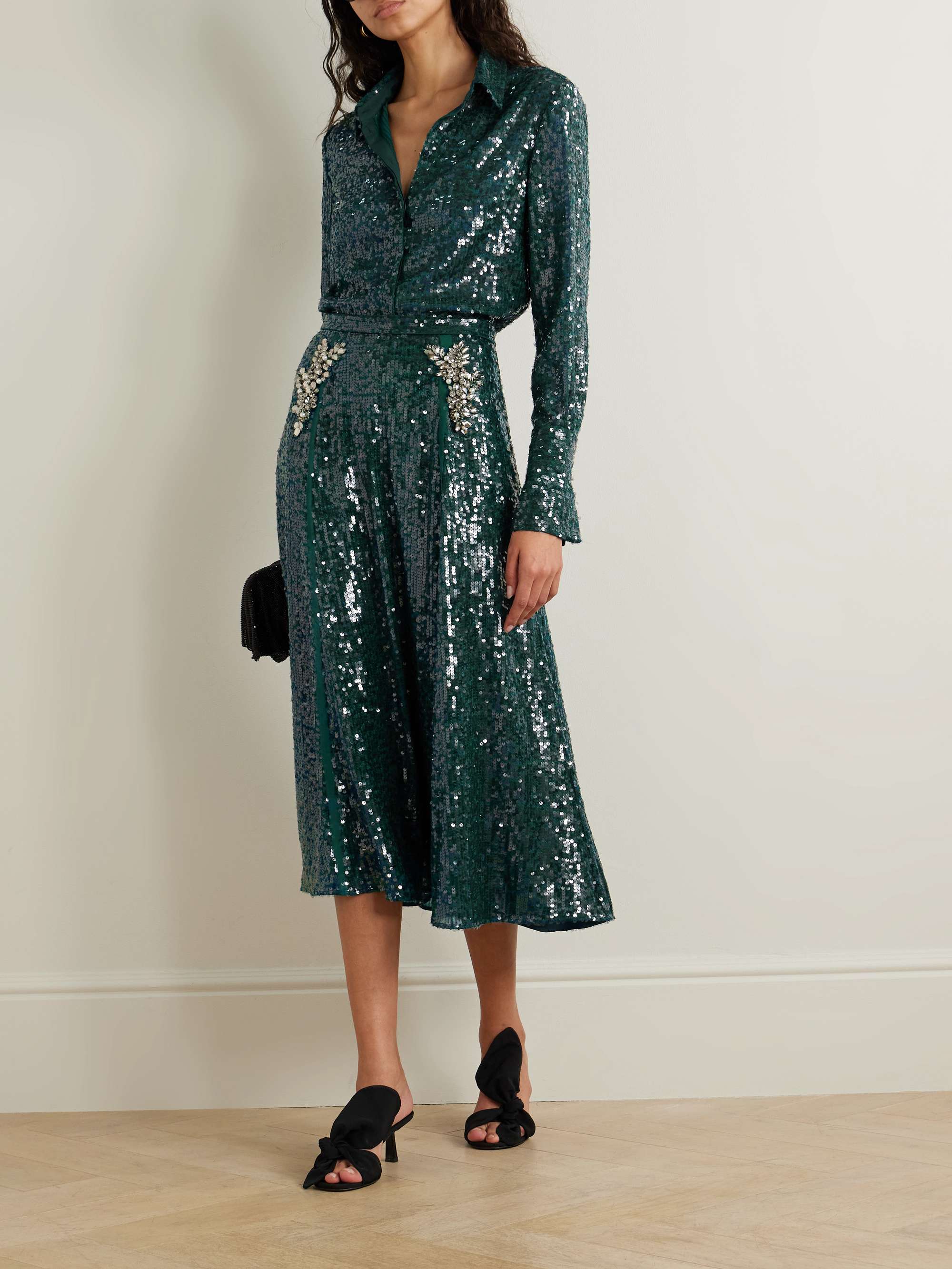 Embellished sequined chiffon midi skirt view
