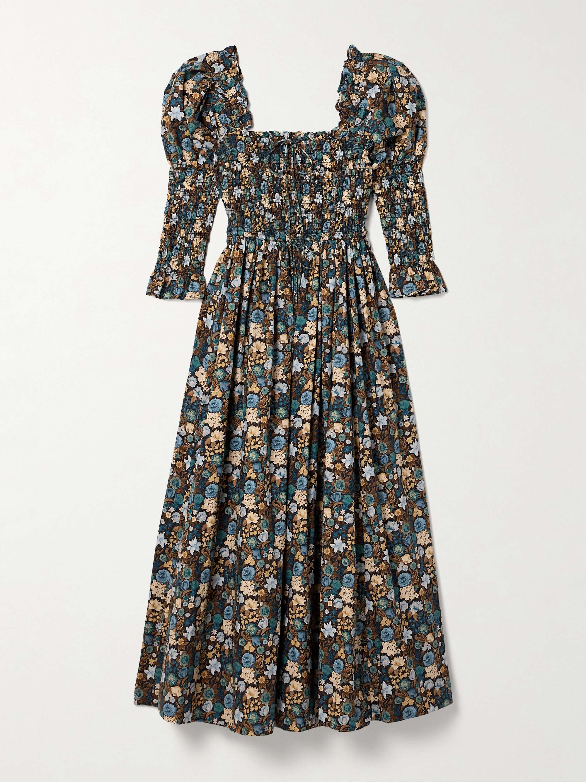 Bijou shirred floral-print organic cotton-voile midi dress view