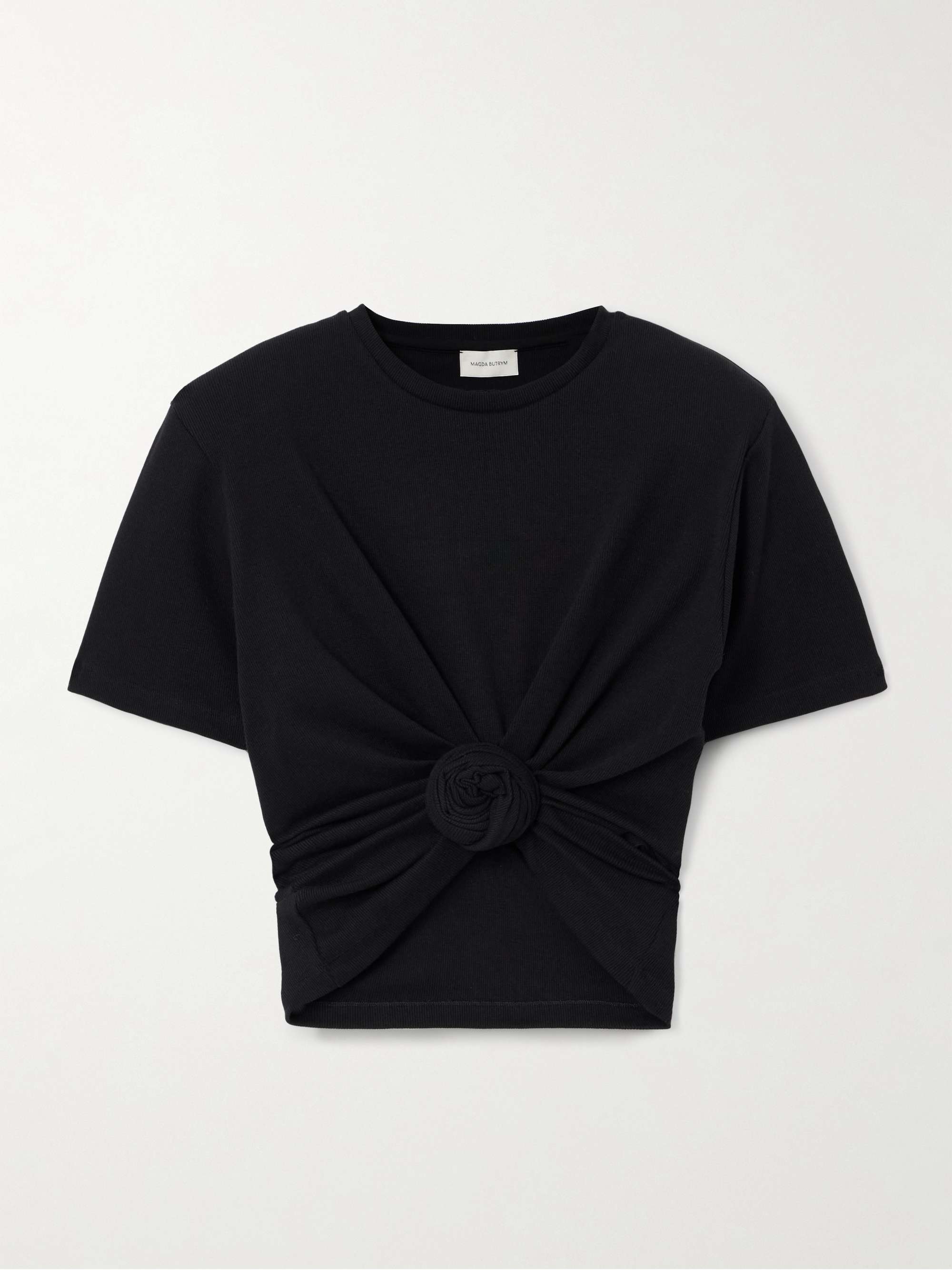 Twist-front ribbed cotton-blend jersey T-shirt view
