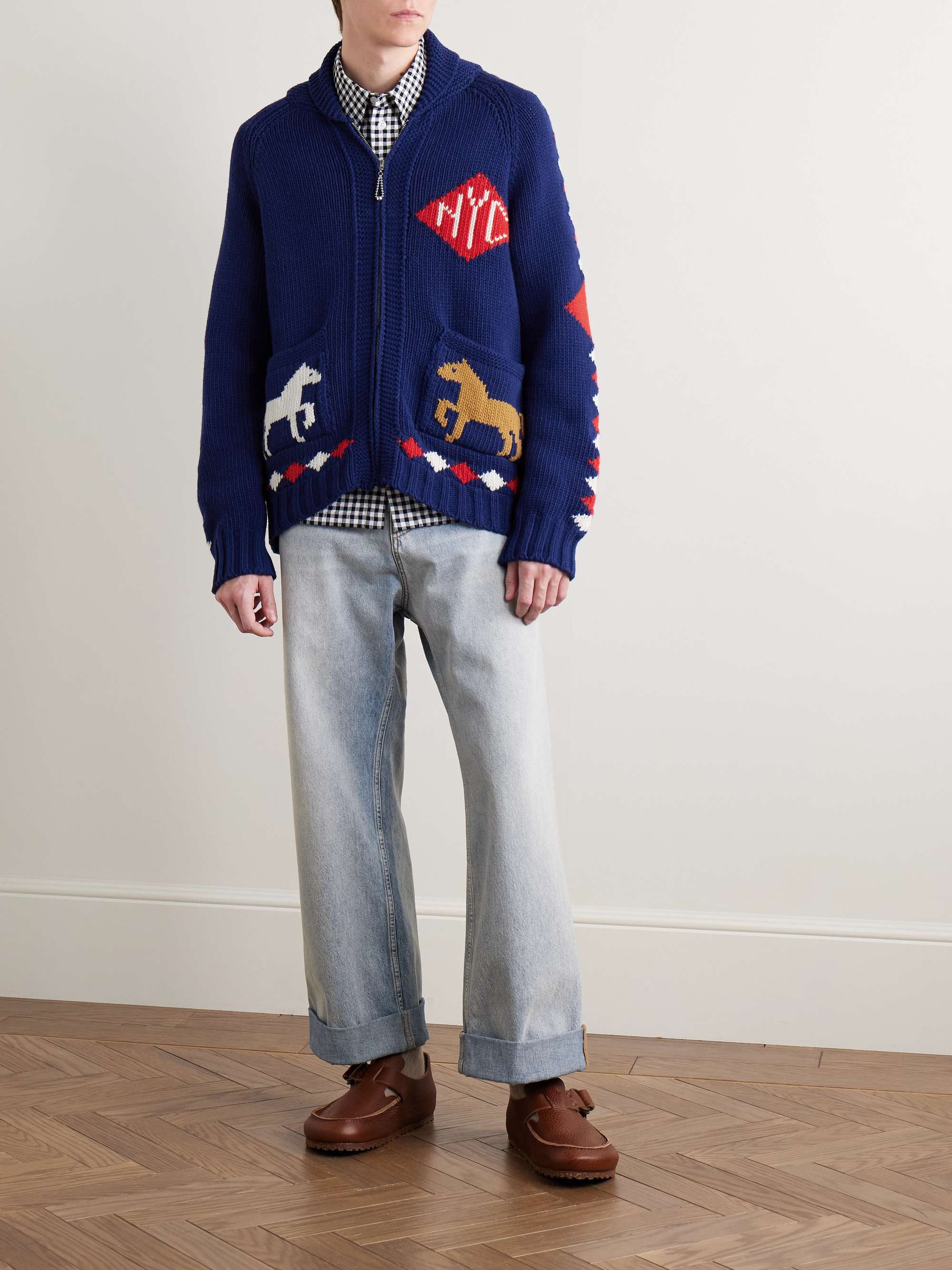 Diamond Corral Shawl-Collar Merino Wool-Jacquard Cardigan view