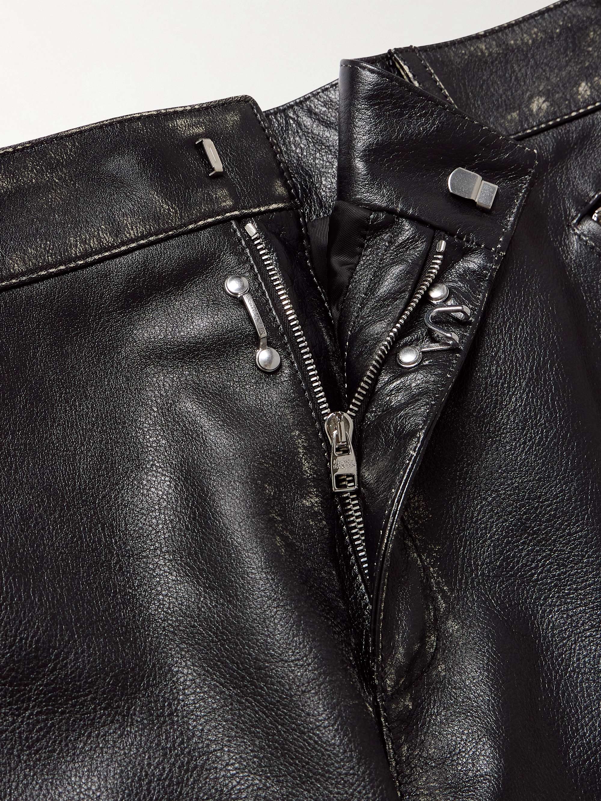 Slim-Fit Zip-Detailed Leather Trousers view