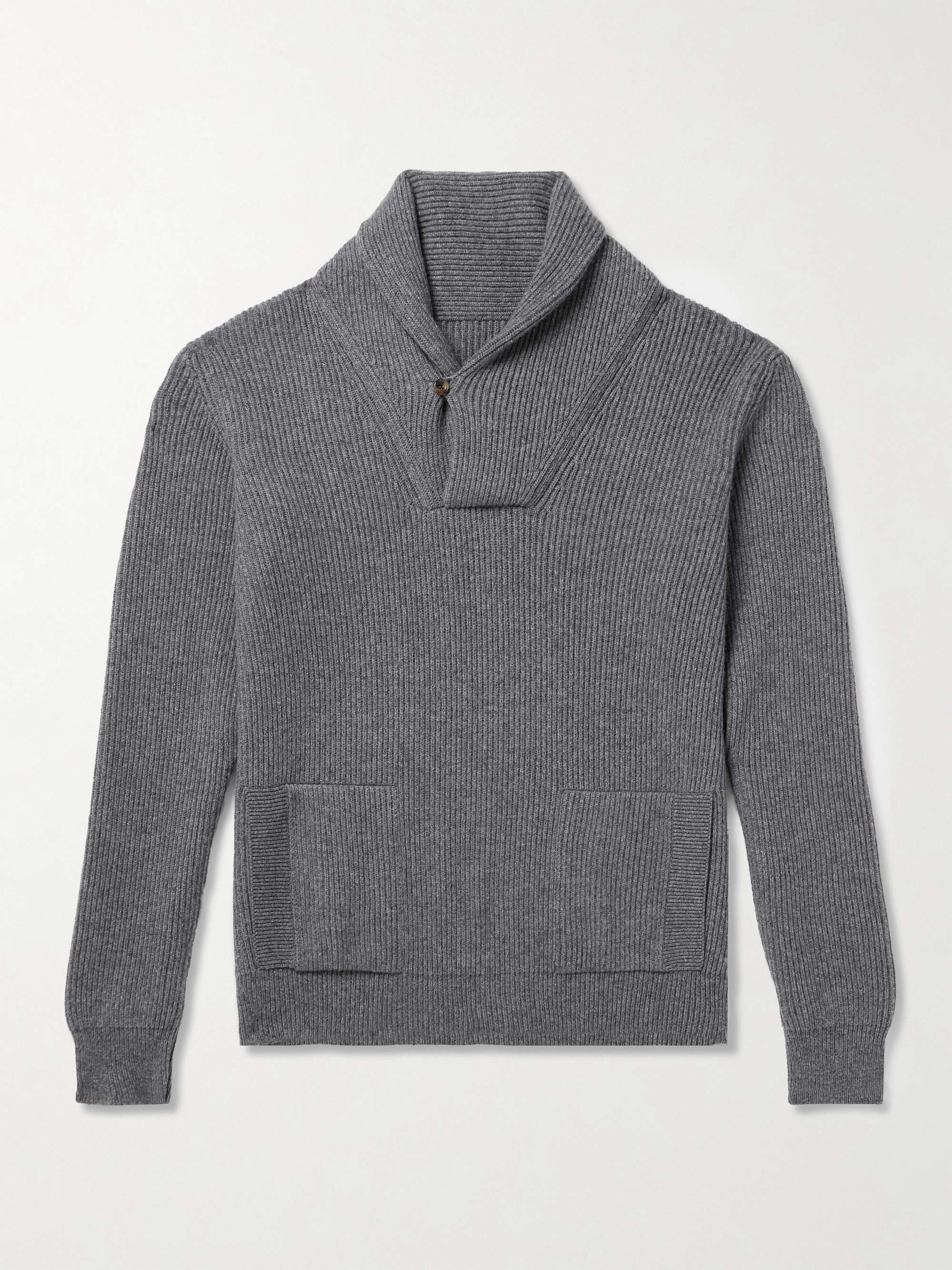 Shawl-Collar Ribbed Cashmere Sweater view