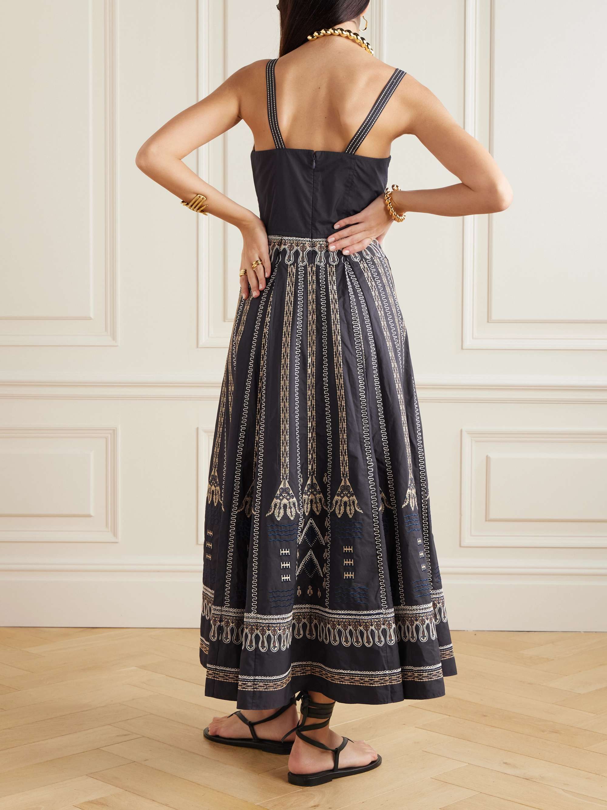 Elida Calliope pleated embroidered cotton-blend poplin midi dress view