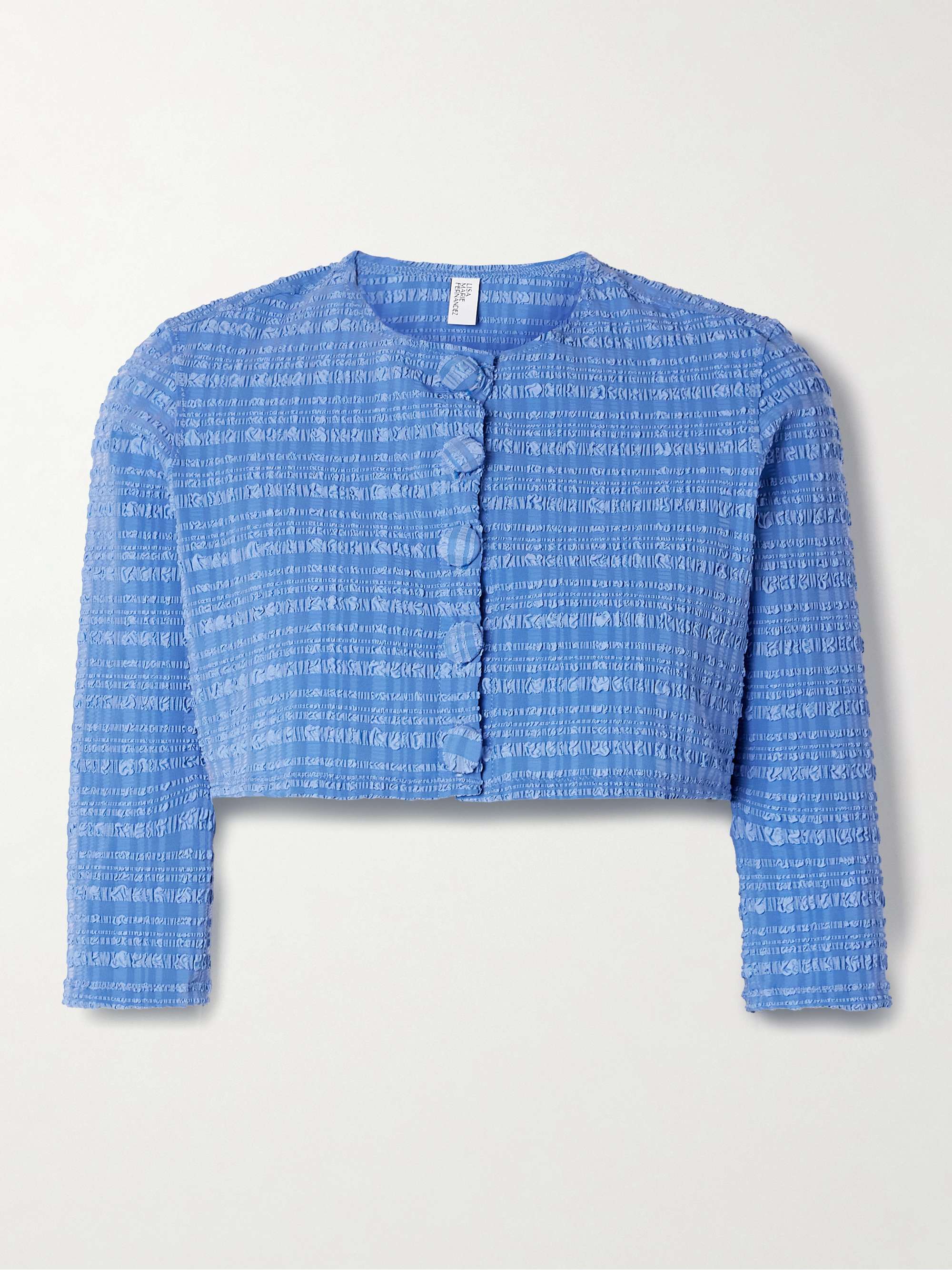 Cropped striped seersucker cardigan view