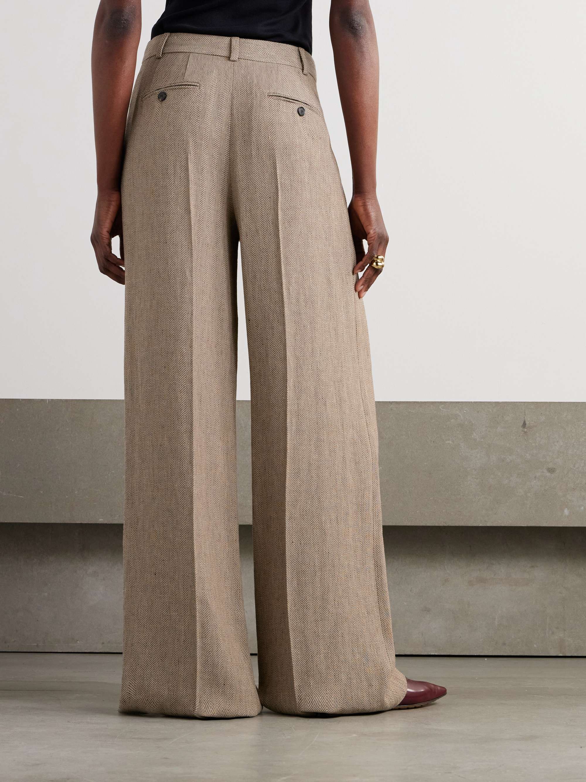 Nyack pleated herringbone linen wide-leg pants view
