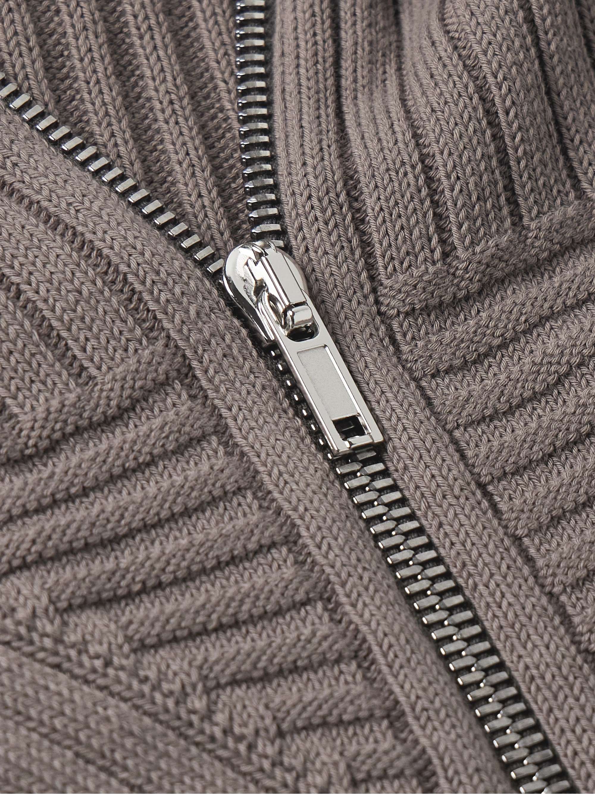 Ribbed Cotton Zip-Up Hoodie view