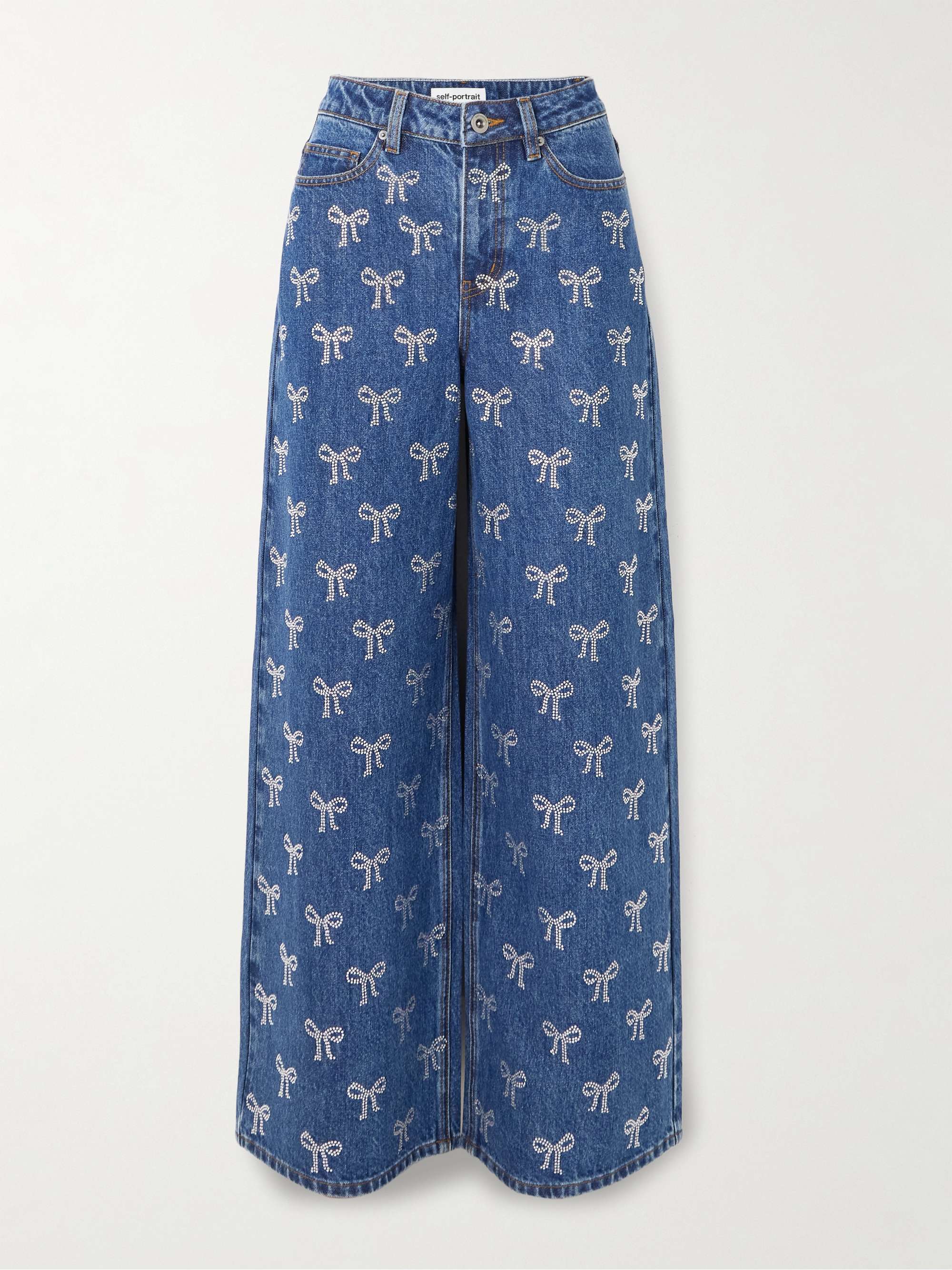 Crystal-embellished high-rise wide-leg jeans view