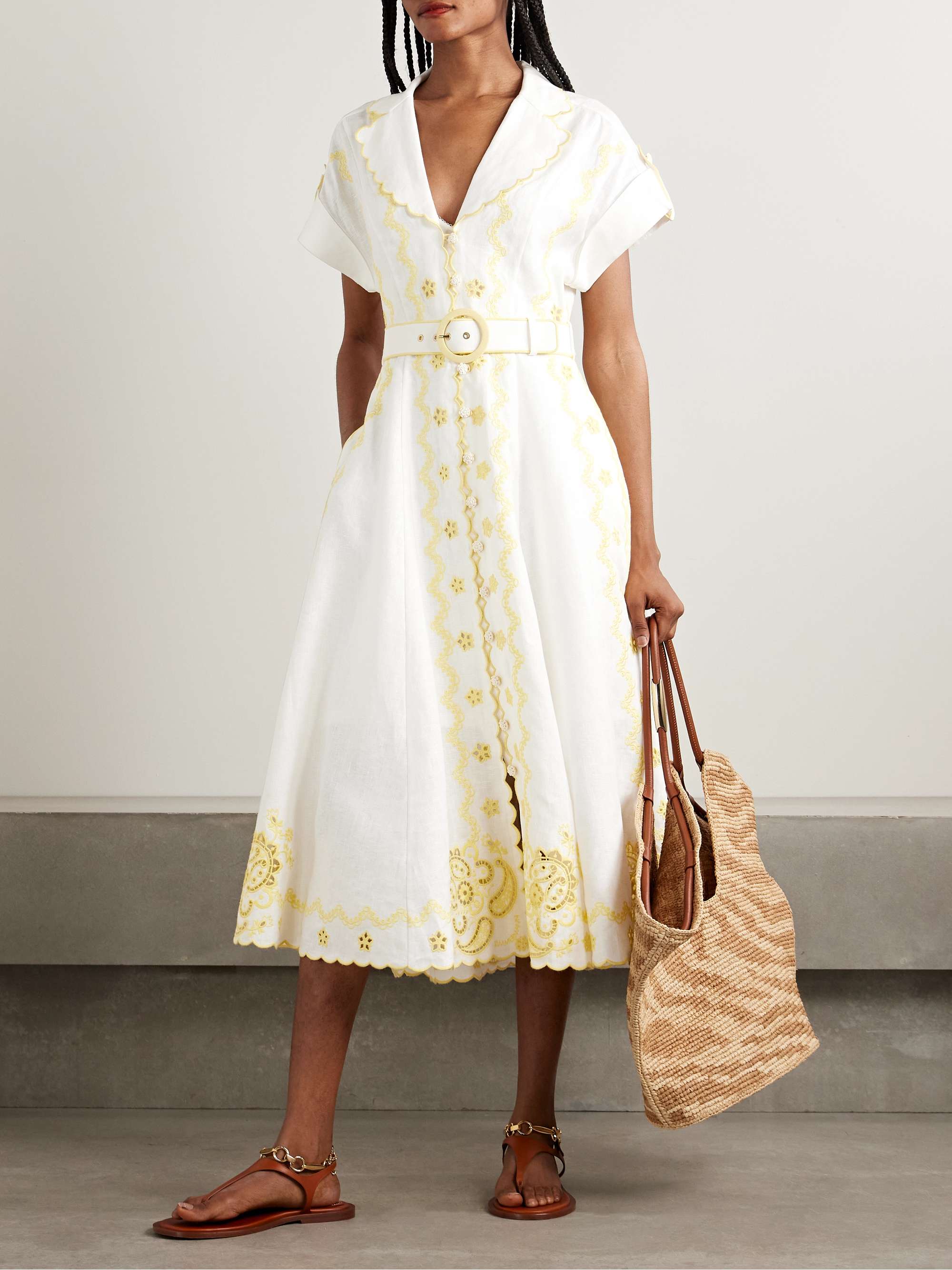 Lucky belted broderie anglaise linen midi shirt dress view