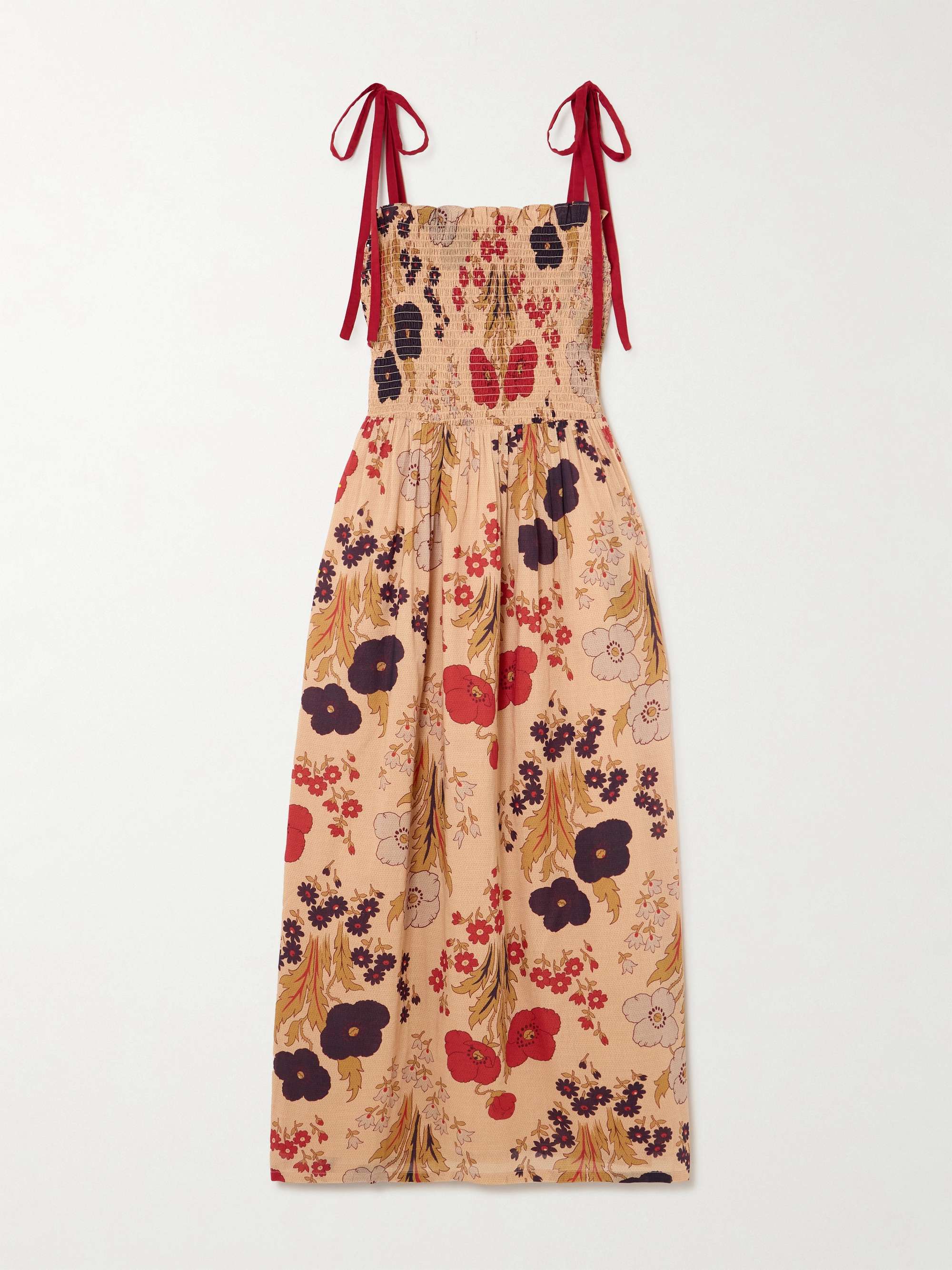 Kaia Vintage Poppy shirred floral-print cotton midi dress view