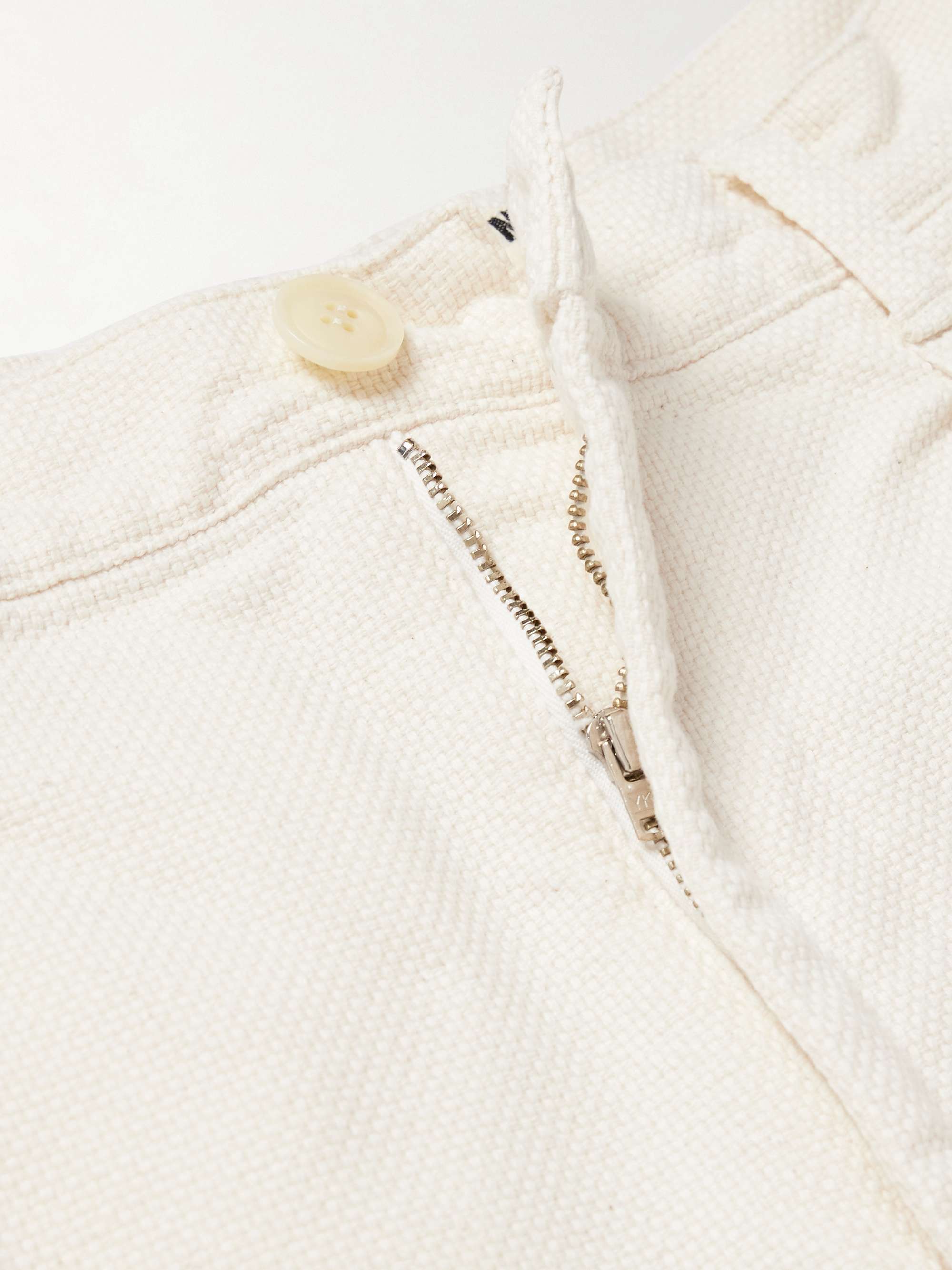 Tapered Pleated Textured-Cotton Trousers view