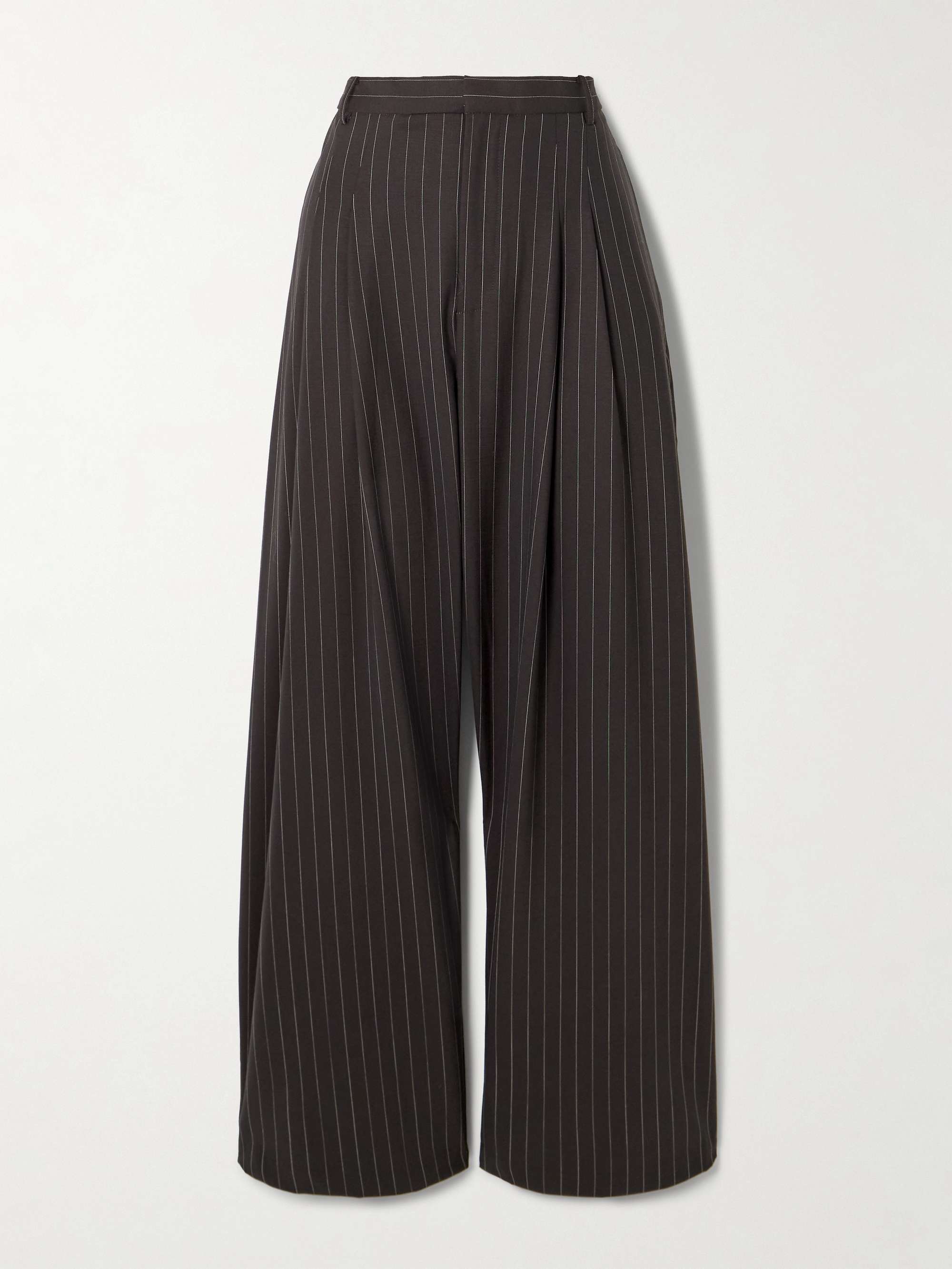 Pinstriped pleated wool-blend wide-leg pants view