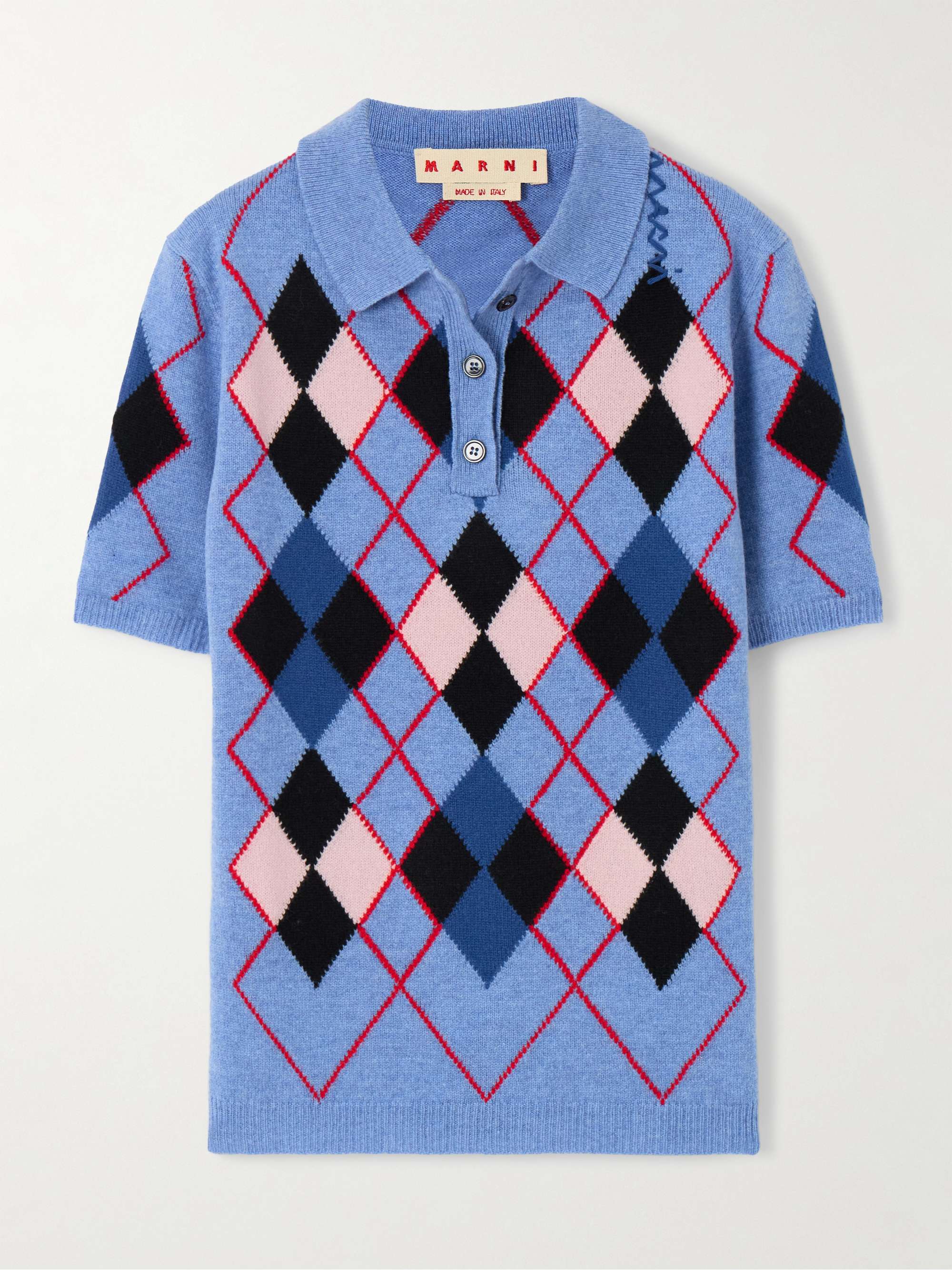 Embroidered argyle wool polo shirt view