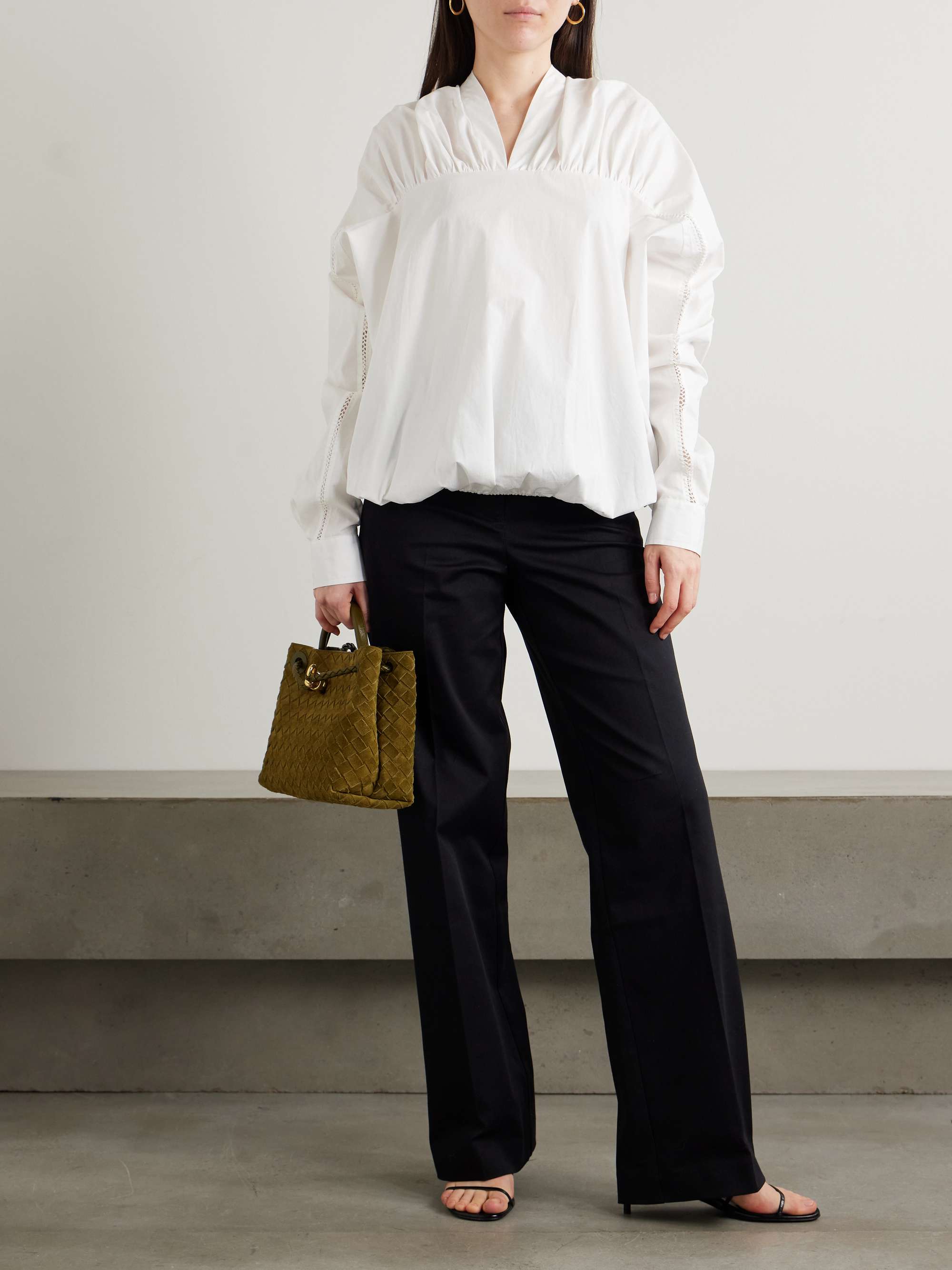 Braceback embroidered gathered cotton-poplin blouse view