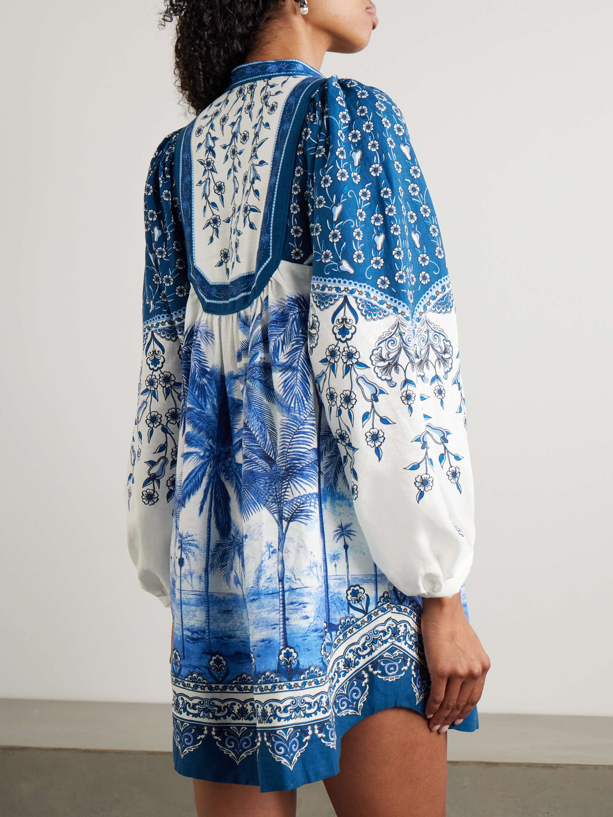 Palm Tree Beach printed linen-blend mini dress view