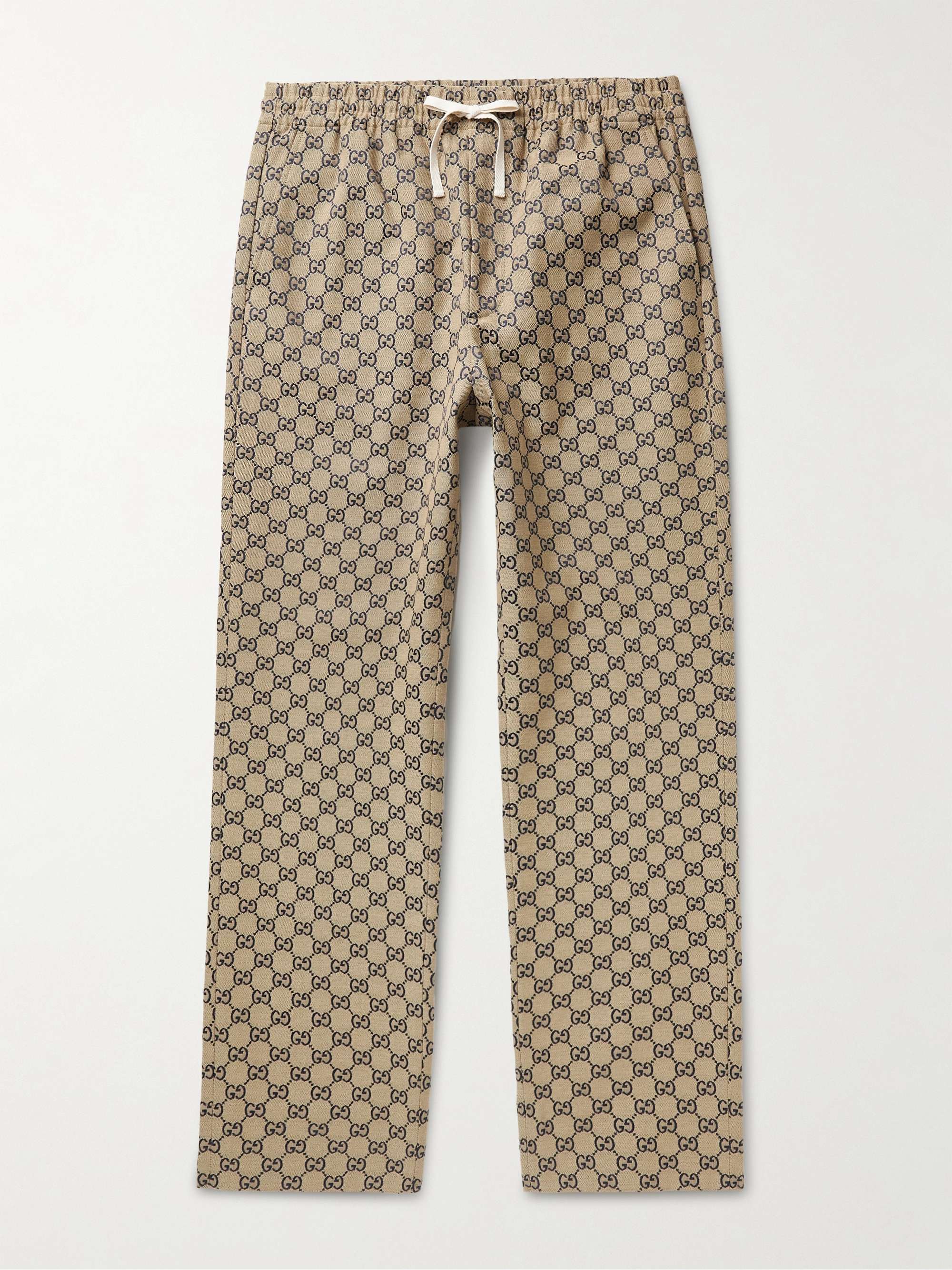 Straight-Leg Logo-Jacquard Cotton-Blend Drawstring Trousers view